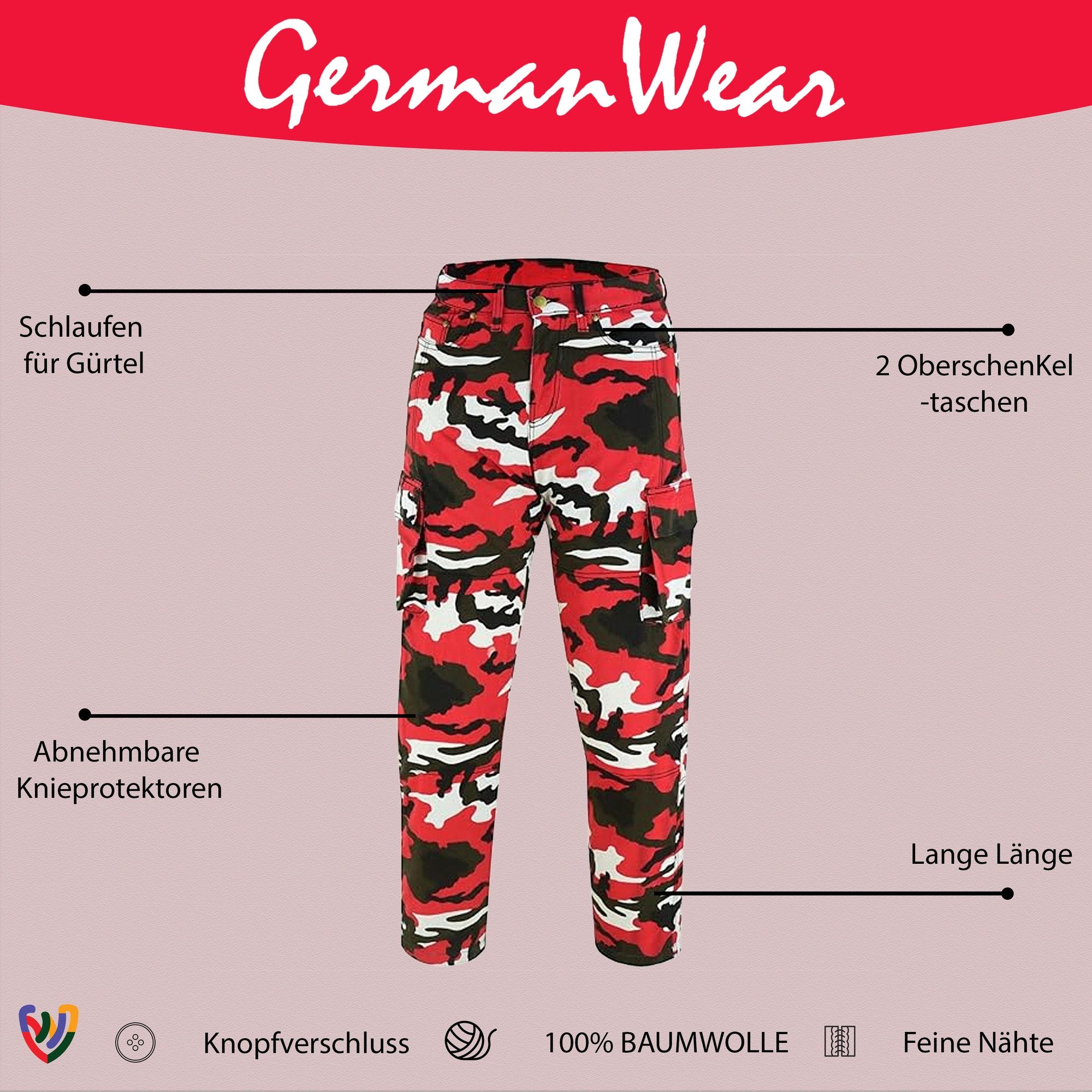 German Wear Motorradhose JEANS-003 Motorradjeans Biker Cargohose mit Schutz Aramidstoff & CE-Protektoren – Bild 3 von 5