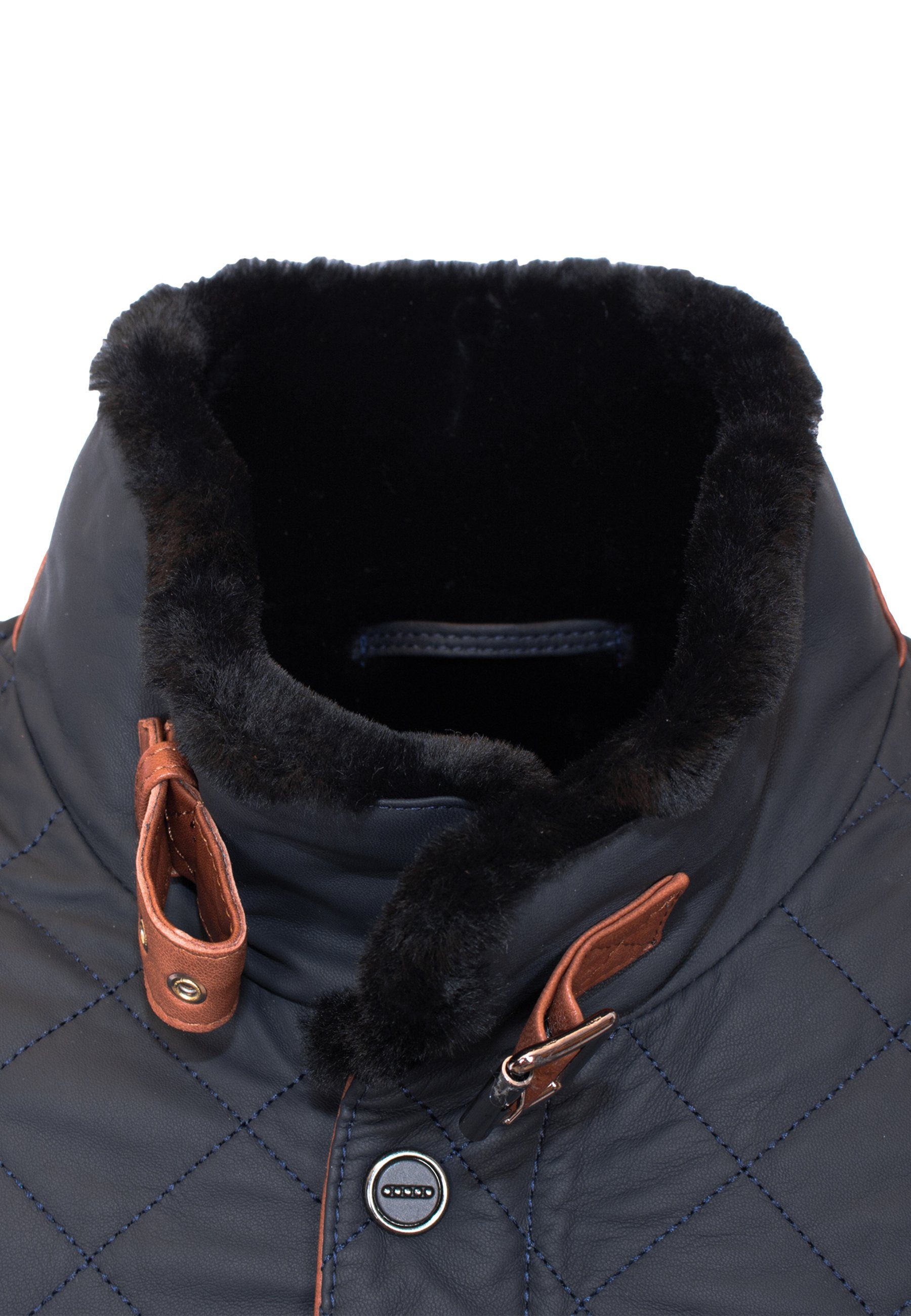 Lolus Lederjacke Leno Lammfell Dunkelblau Braun Hochwertige Winter Echtleder Steppjacke mit weichem Lammfell Futter
