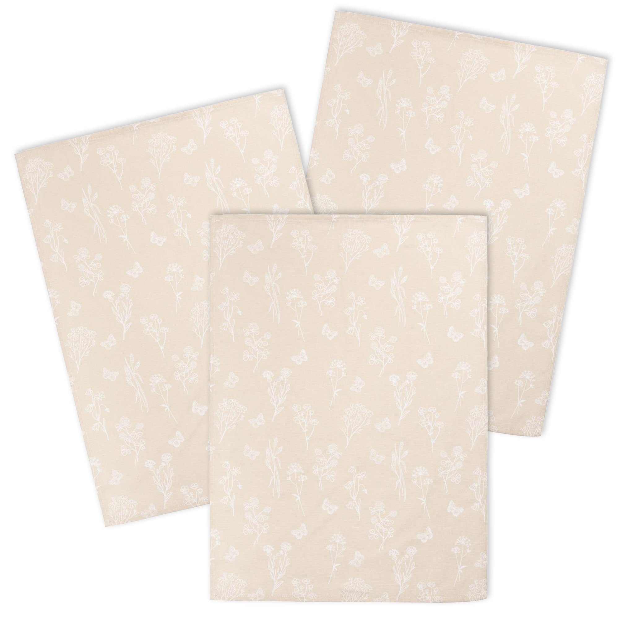 Kracht Geschirrtuch Wildblumen, (Set, 3-tlg., 3-teilig), 3er Pack Полотенца для посуды (3 Stück), ca. 50 x 70 cm, Halbleinen bedruckt