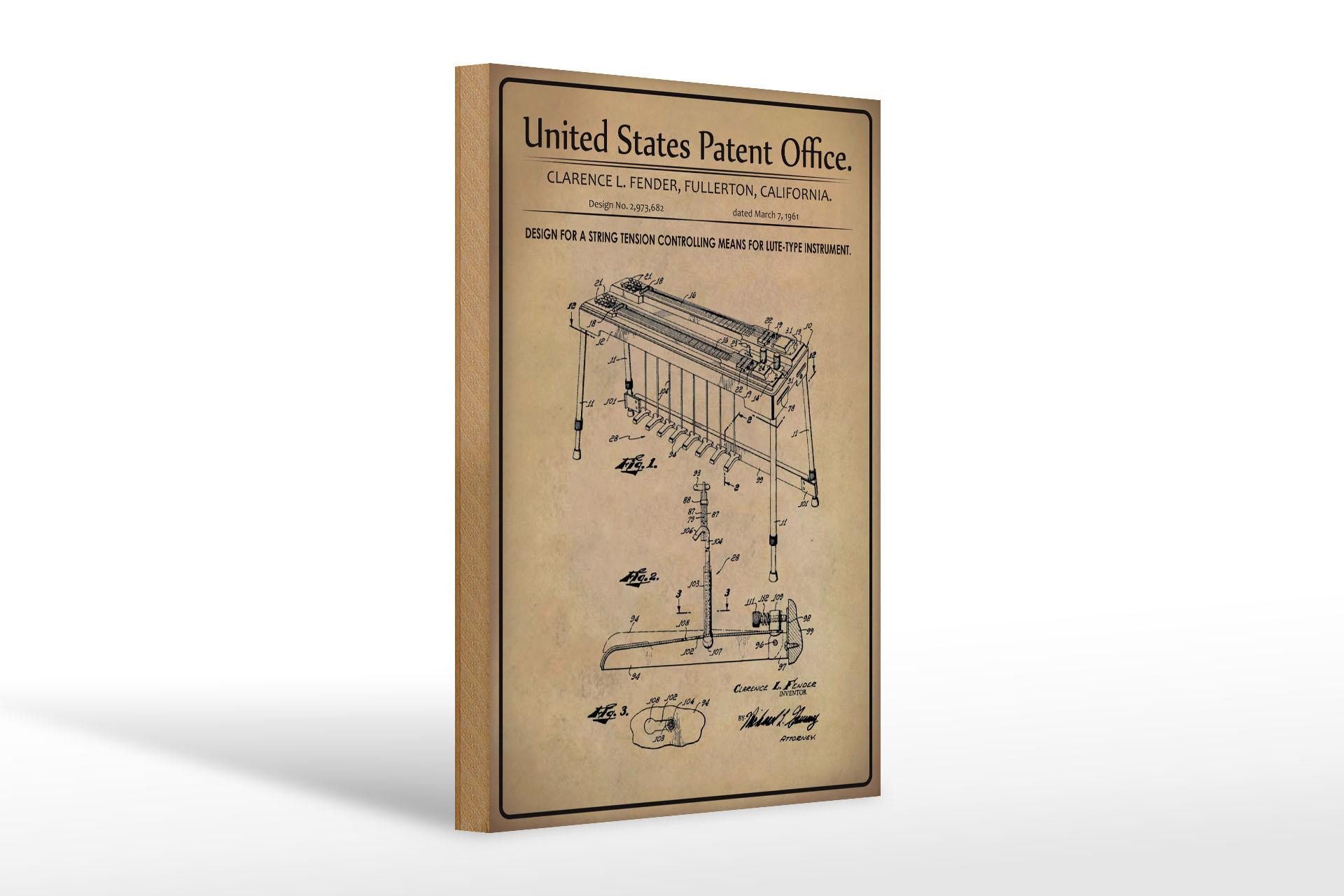 Femer GmbH Holzbild Patent 20x30 cm Entwurf für ein Seitenspannungs- Steuermittel, (1 St), Glatte Holzfaserplatte (MDF), vorn beschichtet