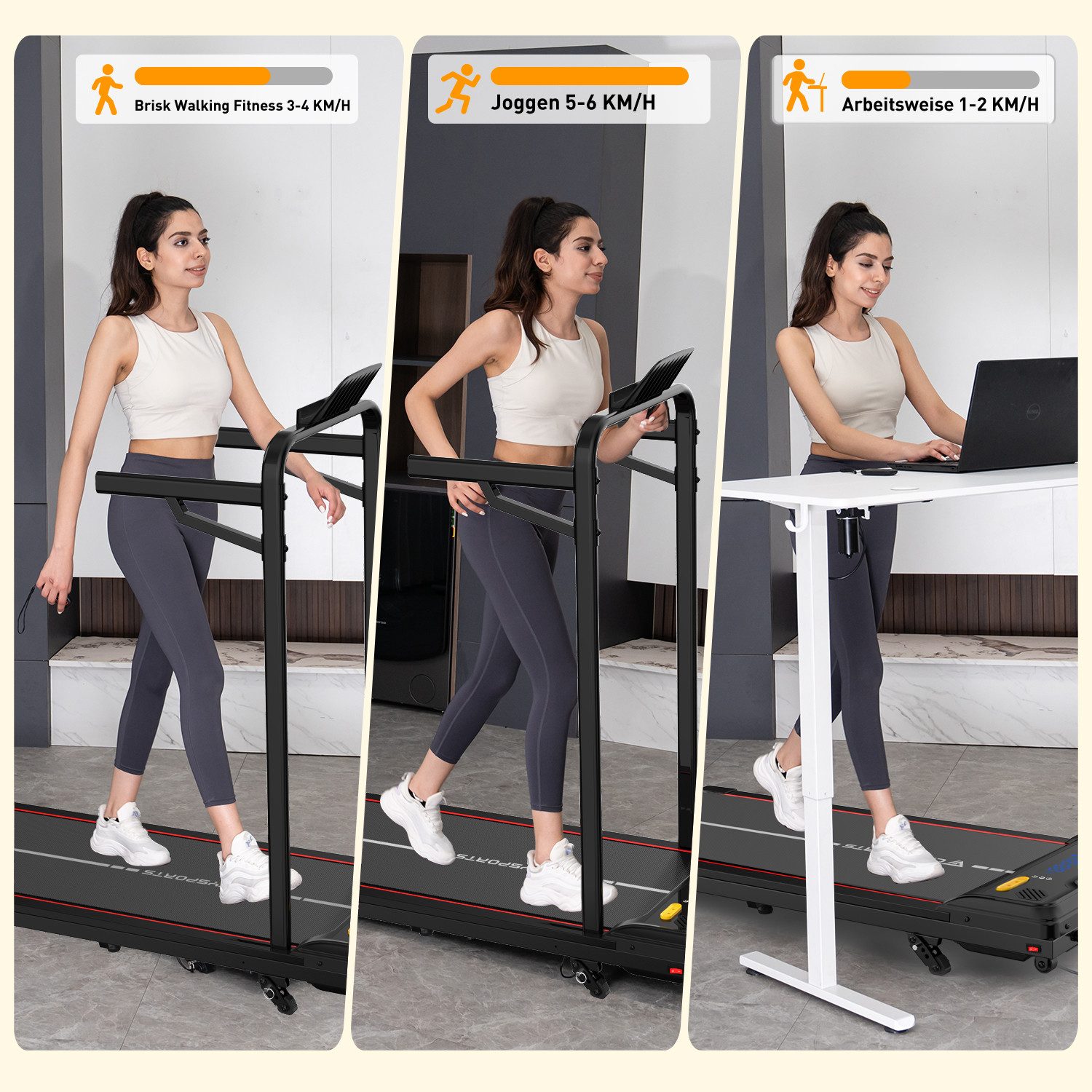 CITYSPORTS Laufband WP6 Walking/Jogging Pad 440W mit klappbarem Steigung (Mit toolkit,mit Schmiermittel), für zuhause mit Fernbedienung Bluetooth LED Dispaly,1-6KM/H