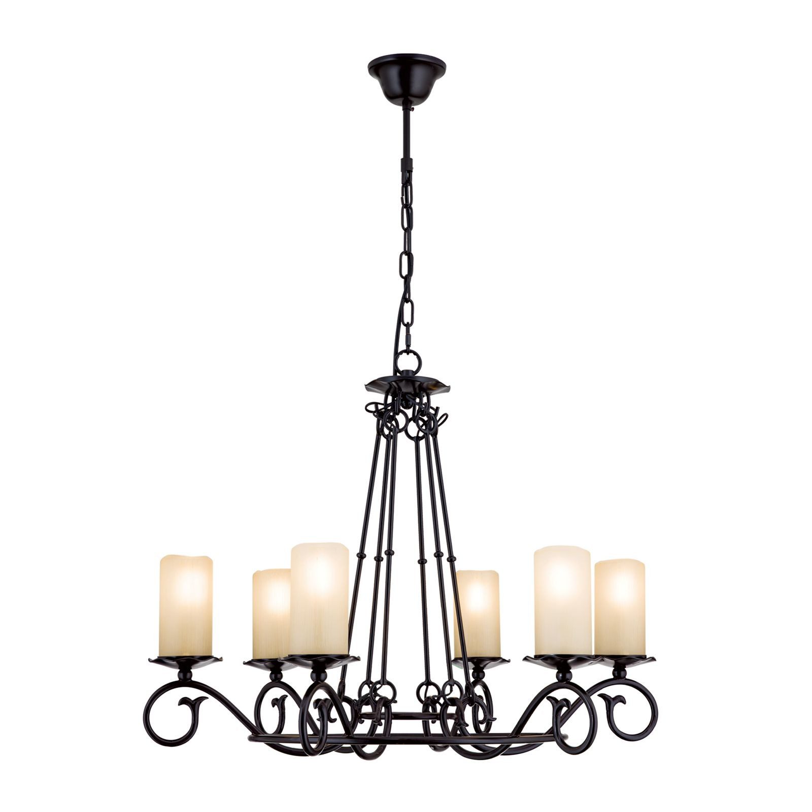 Licht-Erlebnisse Kronleuchter MATHIAS, ohne Leuchtmittel, Glas Metall H: 178 cm B: 65 cm Antik Weiß E14 Rustikal