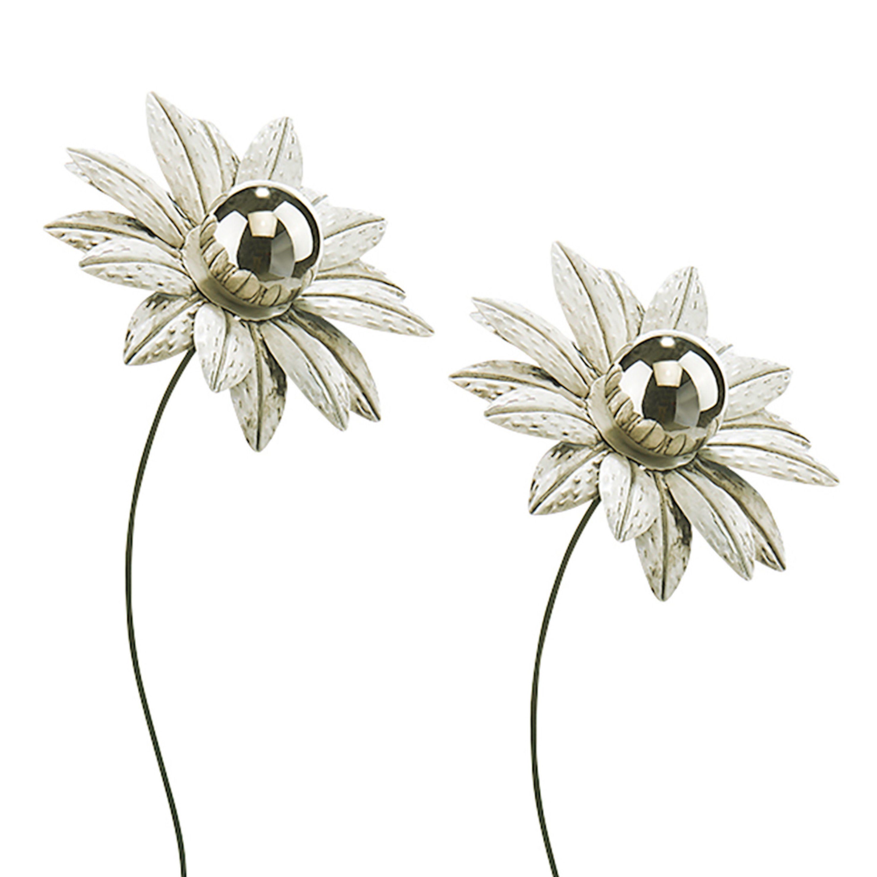 Kobolo Gartenstecker Dekostecker 2er Set Blume white flower H 89 cm (aus Metall)