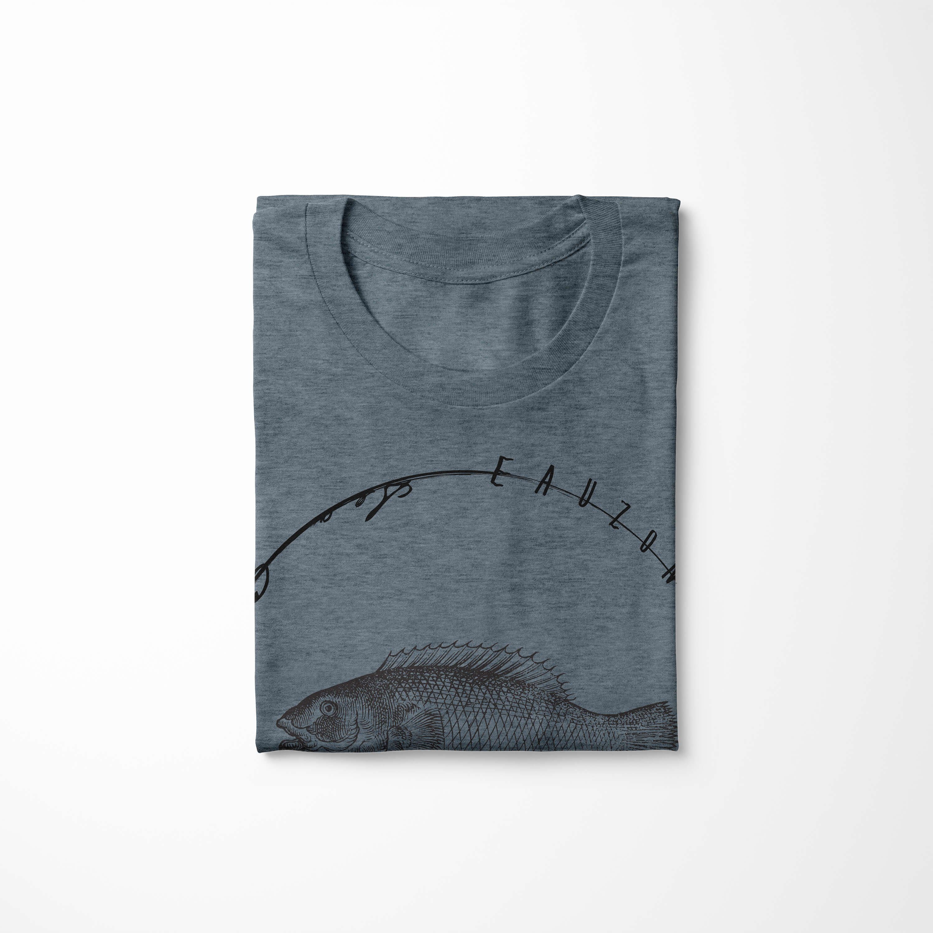 Sinus Art sportlicher Fische und Schnitt Struktur Sea 041 Indigo - T-Shirt Serie: T-Shirt Tiefsee / feine Sea Creatures