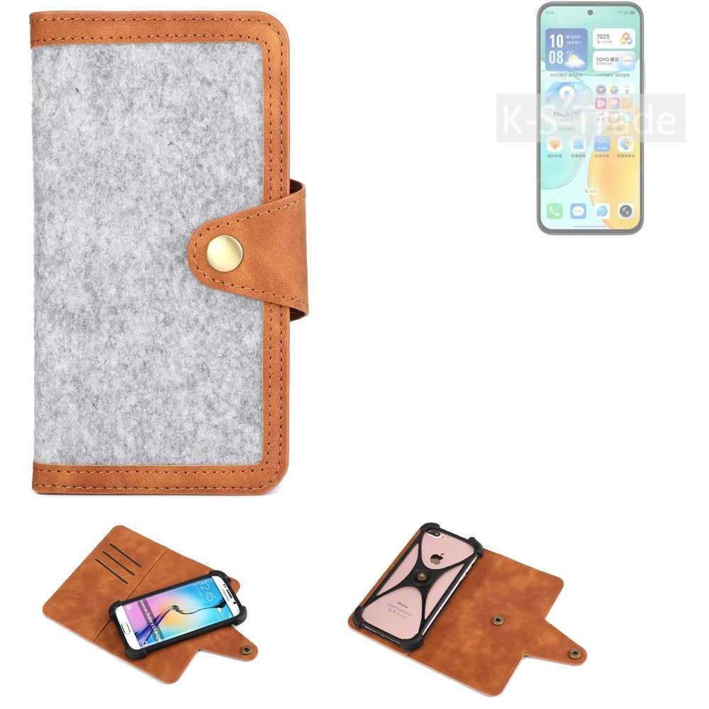 K-S-Trade Handyhülle für Honor Play 60m, Handyhülle Schutzhülle Filz-Hülle Kunst-Leder hellgrau braun