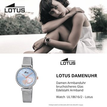 Lotus Quarzuhr LOTUS Damen Uhr Swarovski Elements, Damen Armbanduhr rund, Edelstahlarmband silber