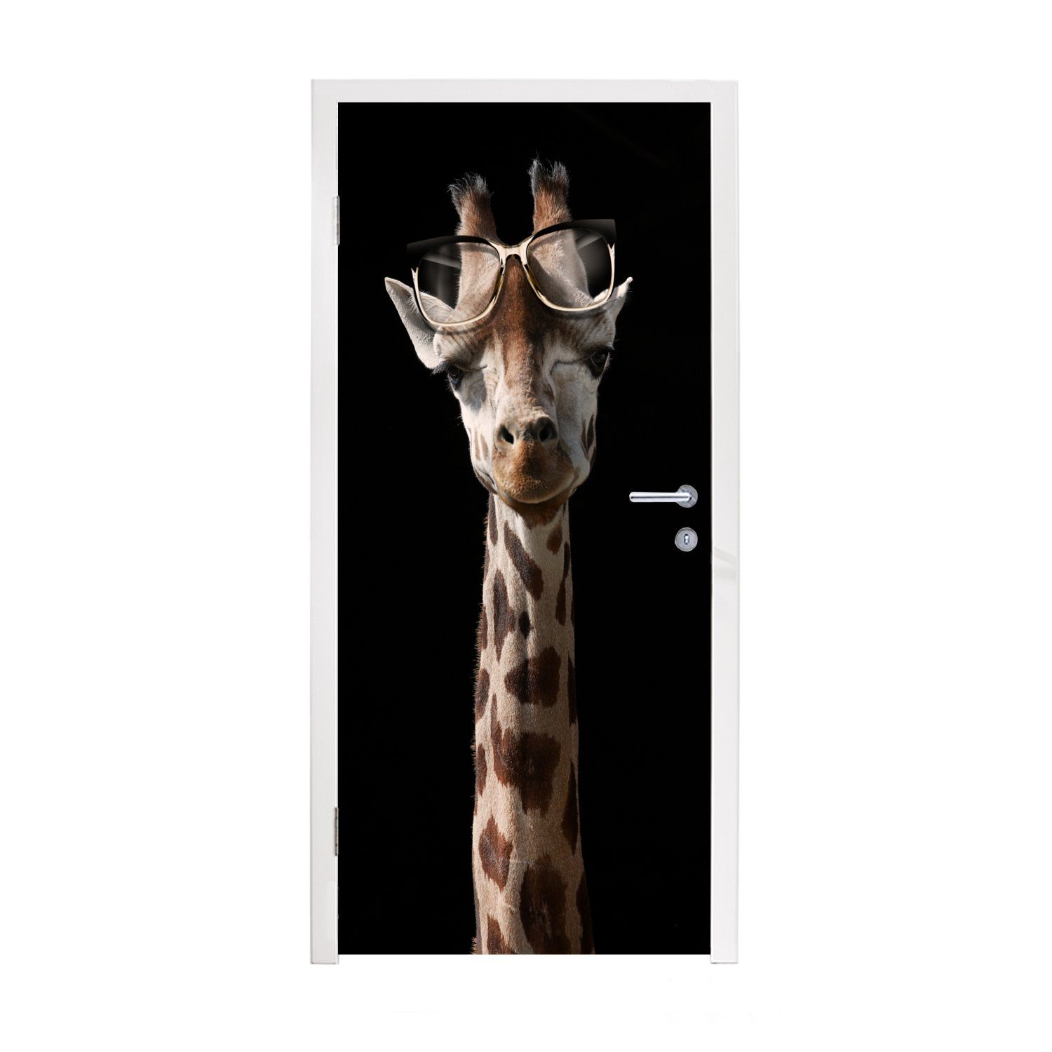 cm Fototapete - St), bedruckt, Schwarz, Tür, Giraffe (1 MuchoWow Schutzbrille - 75x205 für Türaufkleber, Matt, Türtapete