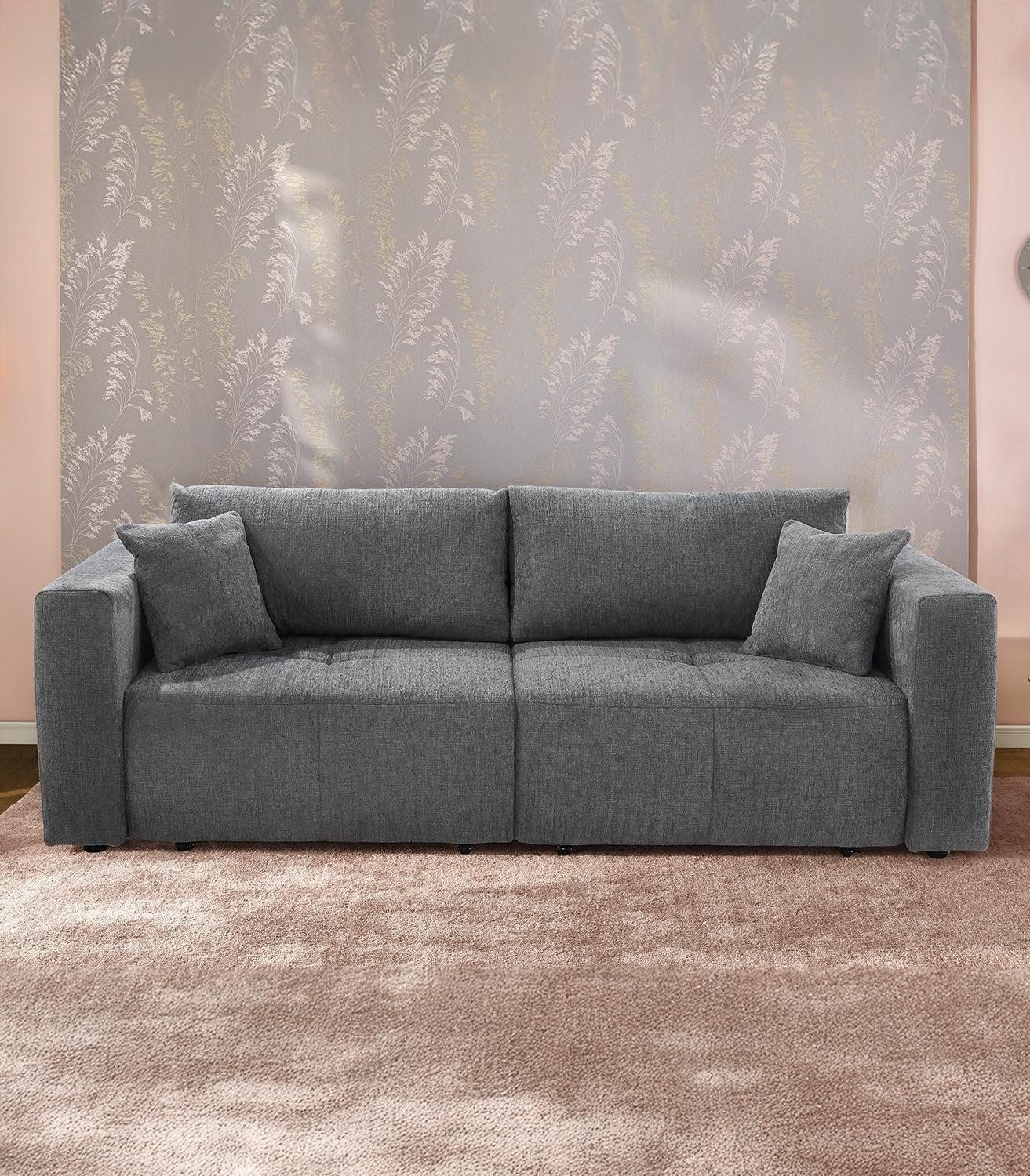 Jockenhöfer Gruppe Big-Sofa RELAX, Grau, Chenille, 2 Bettkästen, Bettfunktion, mit Kissen, B 243 x H 84 x T 115 cm
