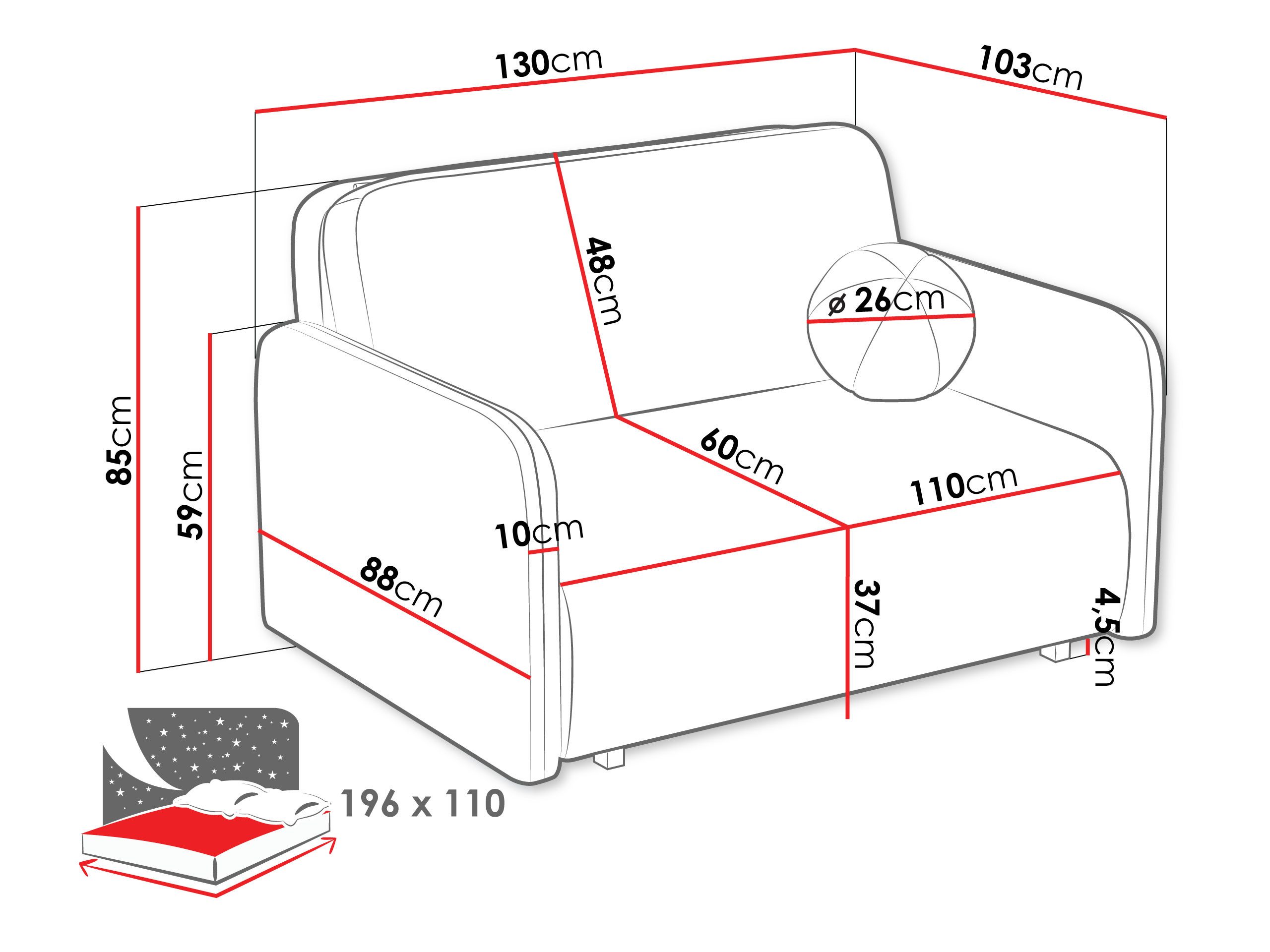 MIRJAN24 Schlafsofa Viva Sun II, mit Schlaffunktion und Bettkasten, zwei Sitzer, 130x103x85 cm