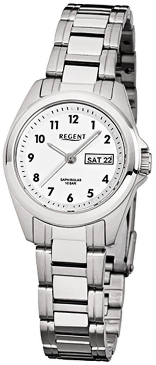 Regent Quarzuhr Regent Damen-Armbanduhr silber Analog F-519, (Analoguhr), Damen Armbanduhr rund, klein (ca. 27mm), Edelstahlarmband
