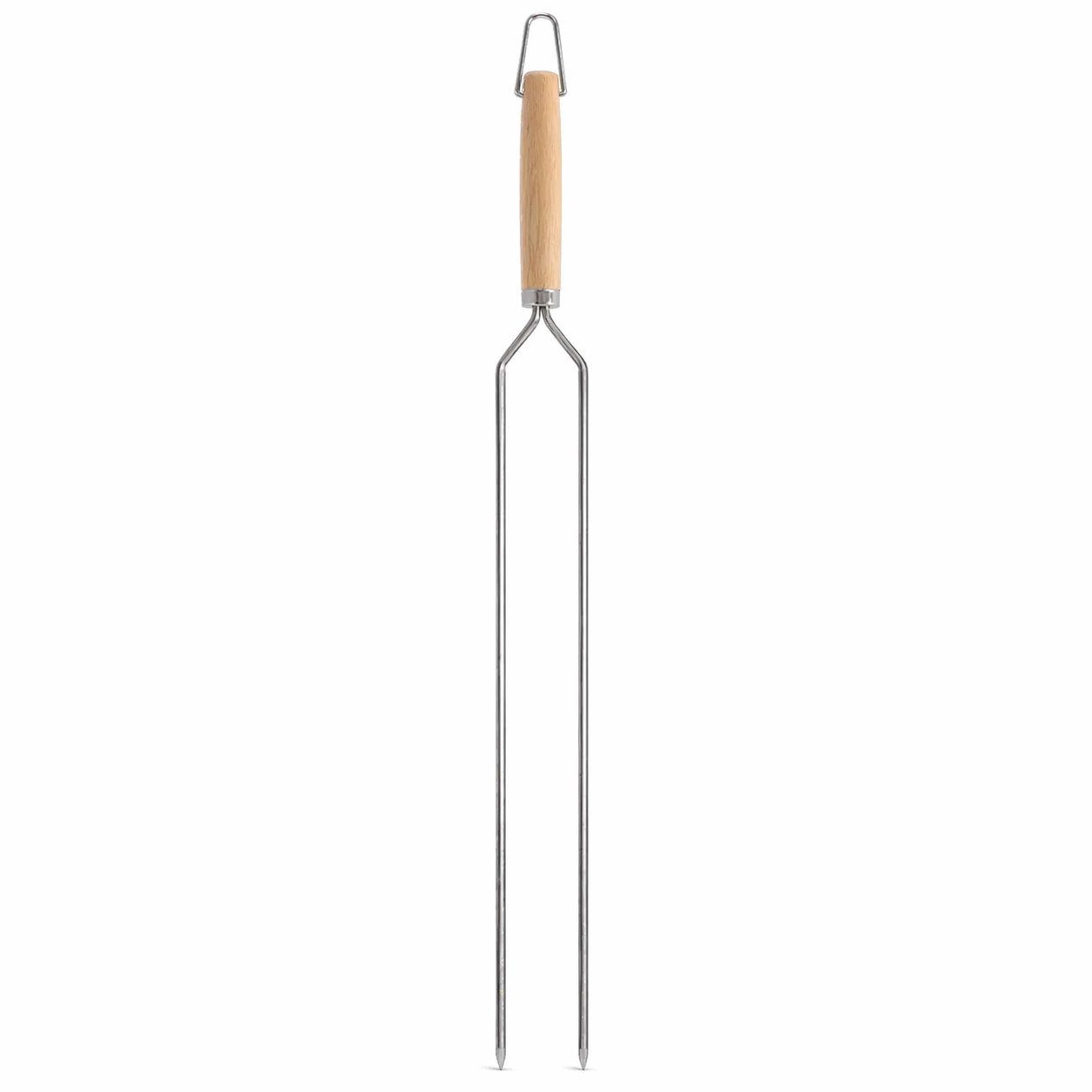 esschert design Grillspieß Bratenspieß aus Edelstahl mit Eschenholzgriff, Doppelspitze, 56 cm (1-St), Breiter Grillspieß