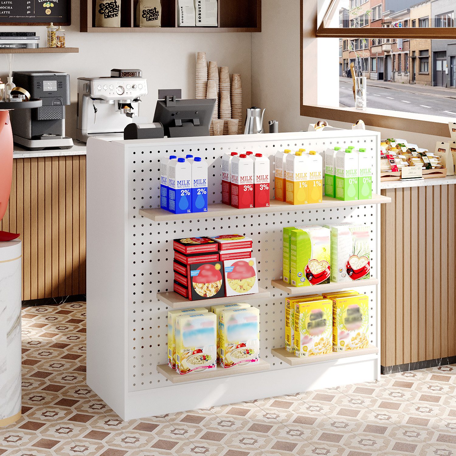 FUFU&GAGA Empfangstheke 120cm, Verkaufstheke mit 2 Schubladen und 1 Tür, Weiß