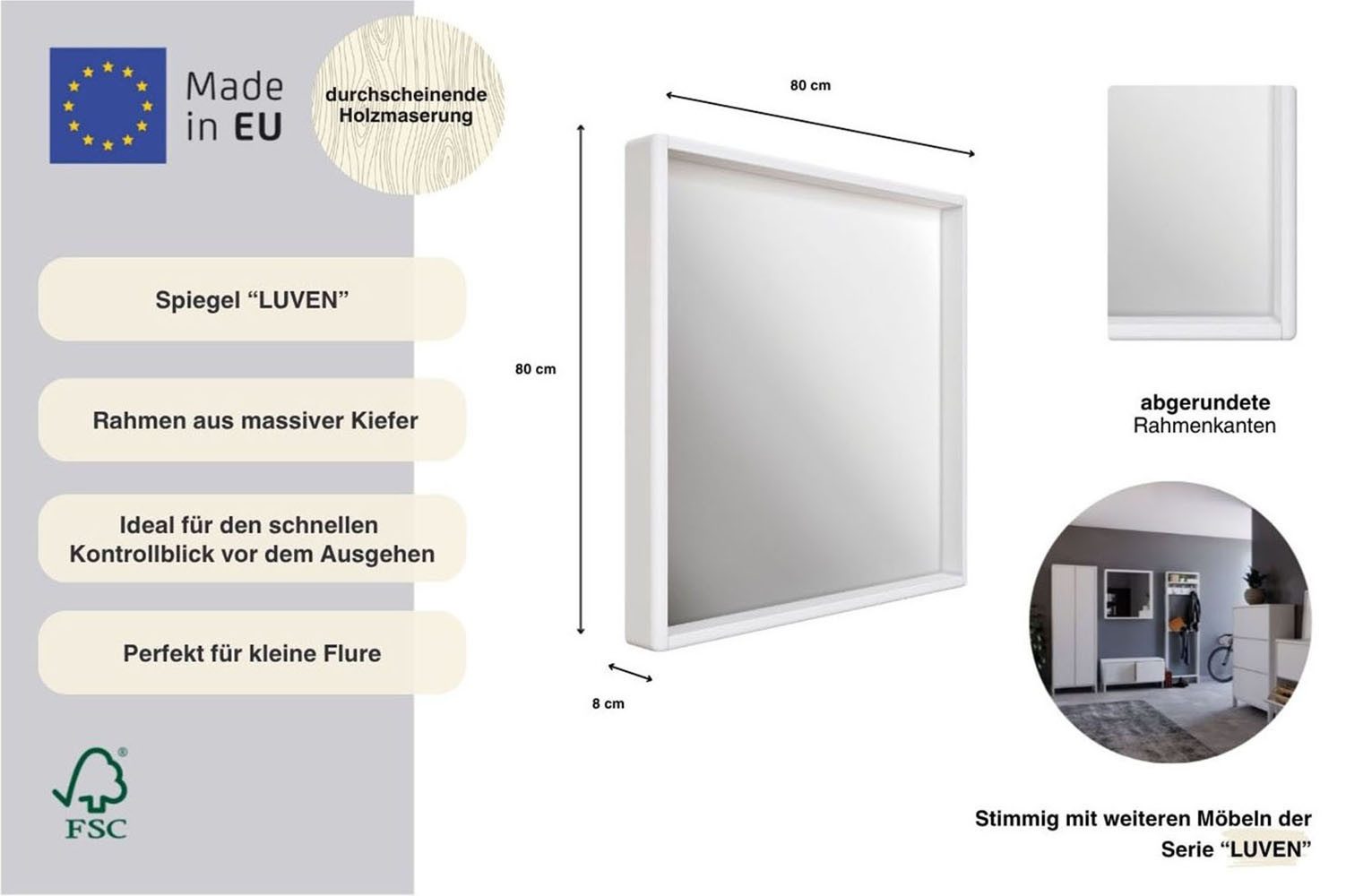 OTTO home Spiegel Livana, FSC® zertifiziertes Massivholz