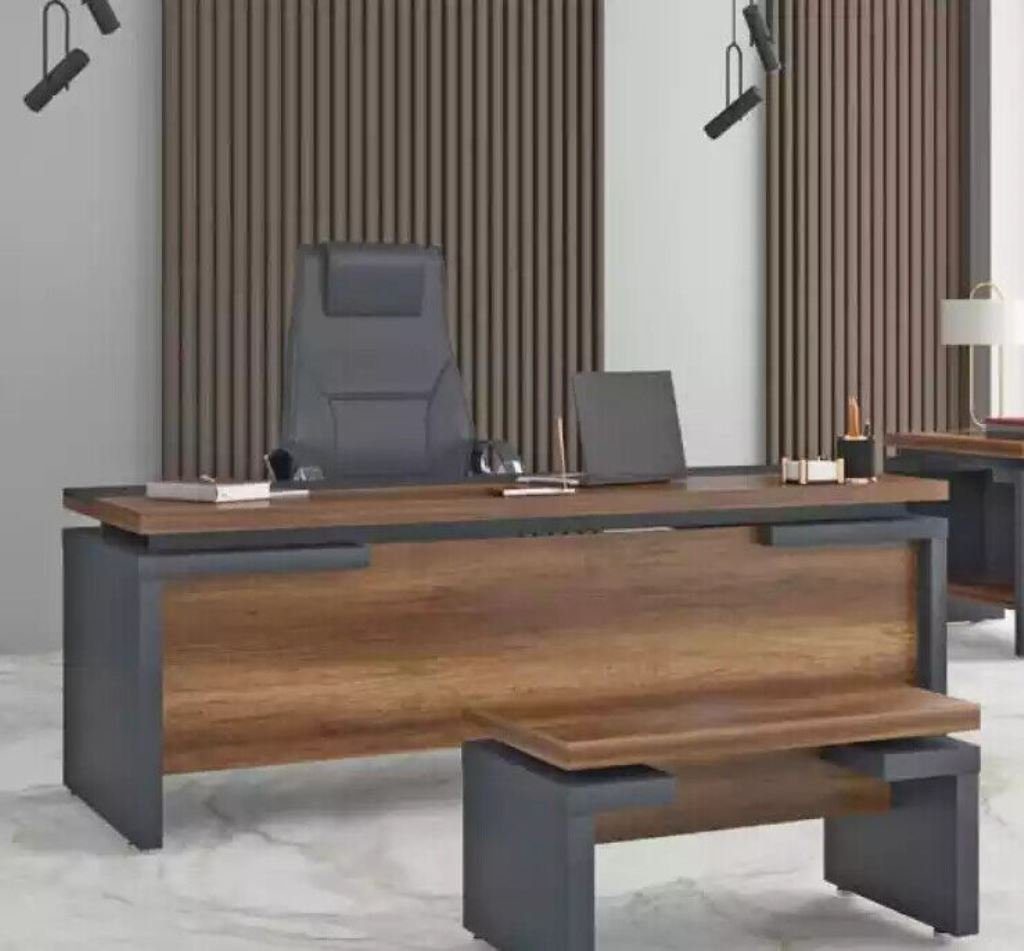 JVmoebel Schreibtischstuhl Braun Grauer Schreibtisch 220x90cm Luxus Tisch Chefschreibtisch Büro (1 St), Made in Europa