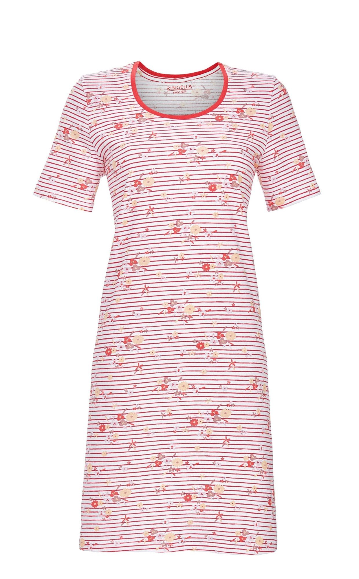 Ringella Nachthemd - Sleepshirt im Ringeldessin mit Blumendruck 100% Baumwolle