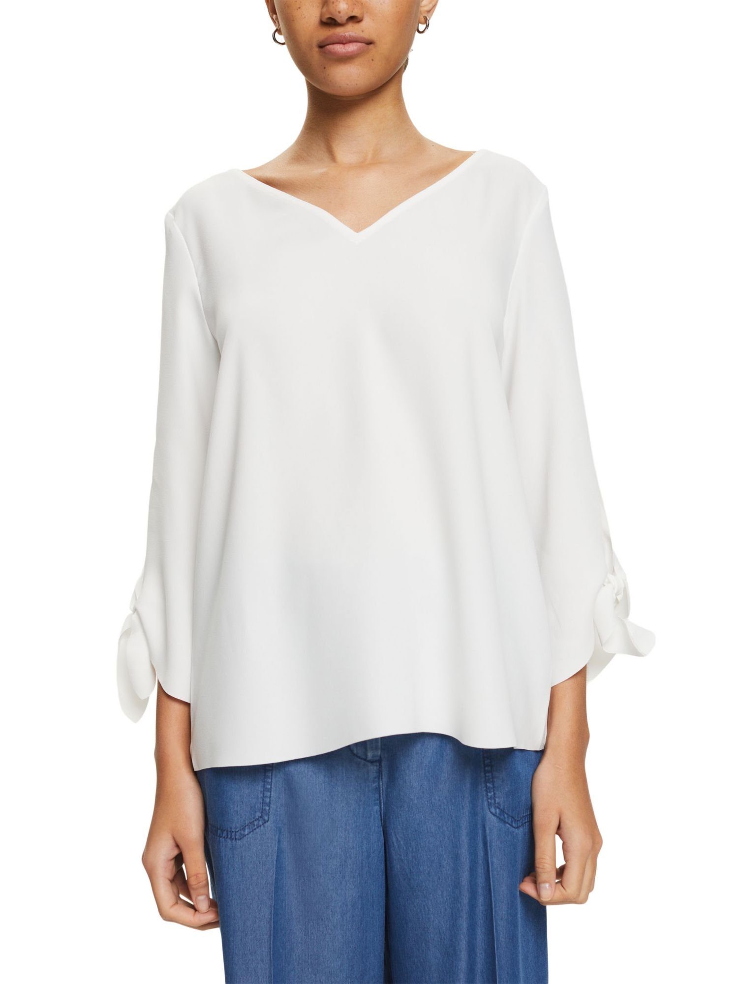 Esprit Collection Langarmbluse Stretch-Bluse mit offenen Kanten WHITE OFF