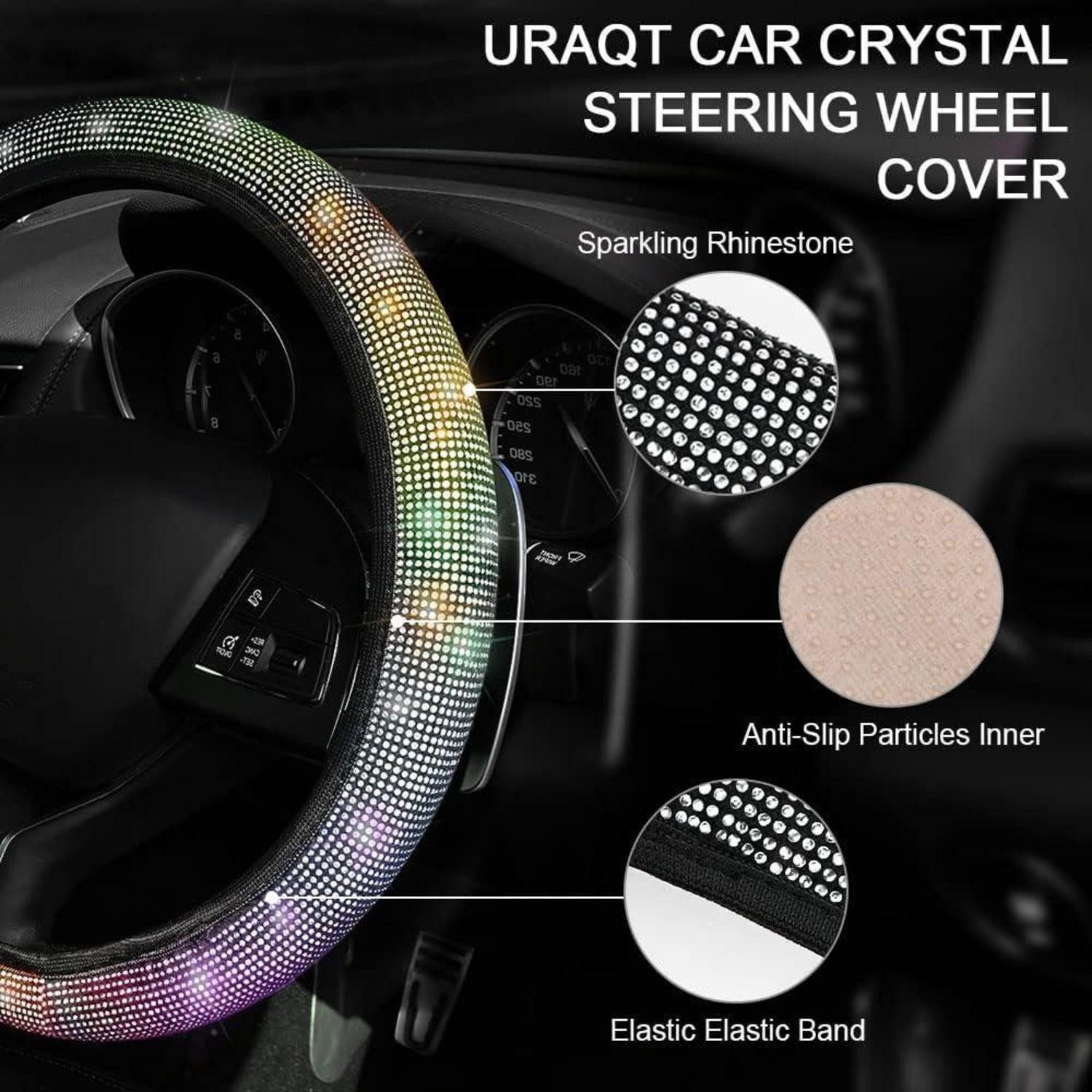 Luxury Collection Car Floor Mat Steering Wheel Cover Glitter Universal Car Rhinestones Women Colorful