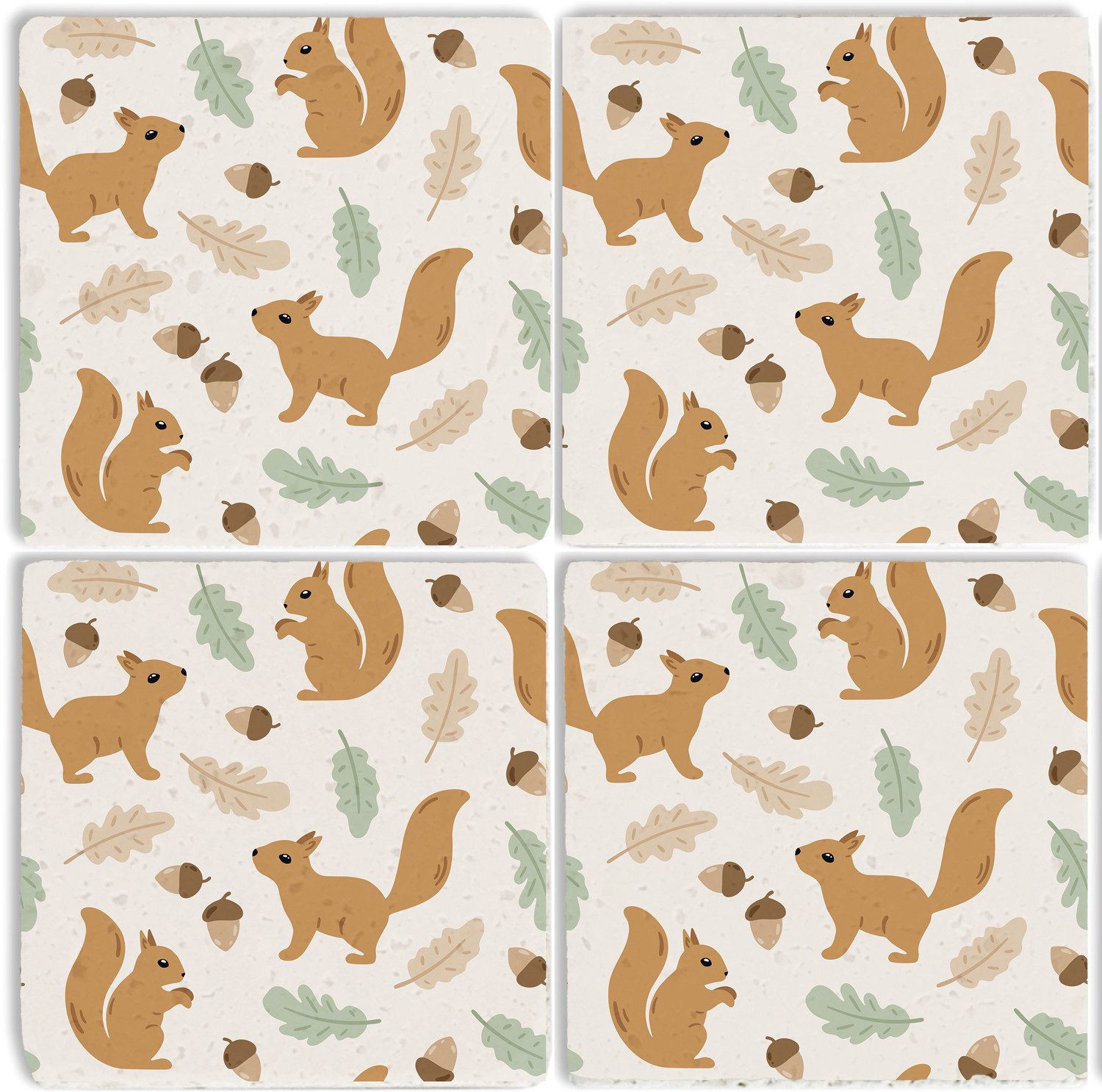 queence Getränkeuntersetzer Tiermotiv Stein Fliesen, Set, 4-tlg., Eichhörnchen Set Topfuntersetzer Naturstein Untersetzer 10x10x1cm