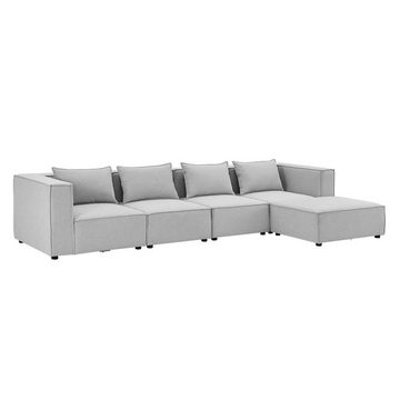 Juskys Ecksofa Domas, 5 Teile, XL, modulare Couch für Wohnzimmer, 4 Sitzer mit Ottomane & Kissen