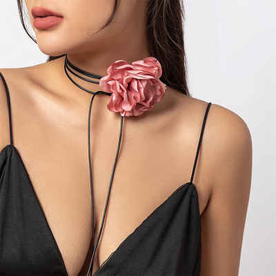 Rouemi Choker Halskette, Blumenkette, Satin-Halskette für die Braut
