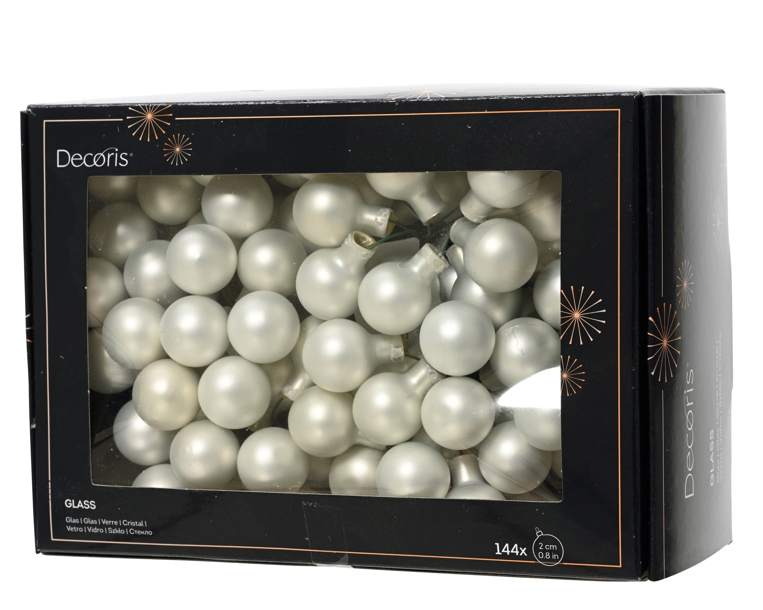 Kaemingk Weihnachtsbaumkugel, Weihnachtskugeln am Draht 2cm Glas 144 Stück - Winterweiß matt