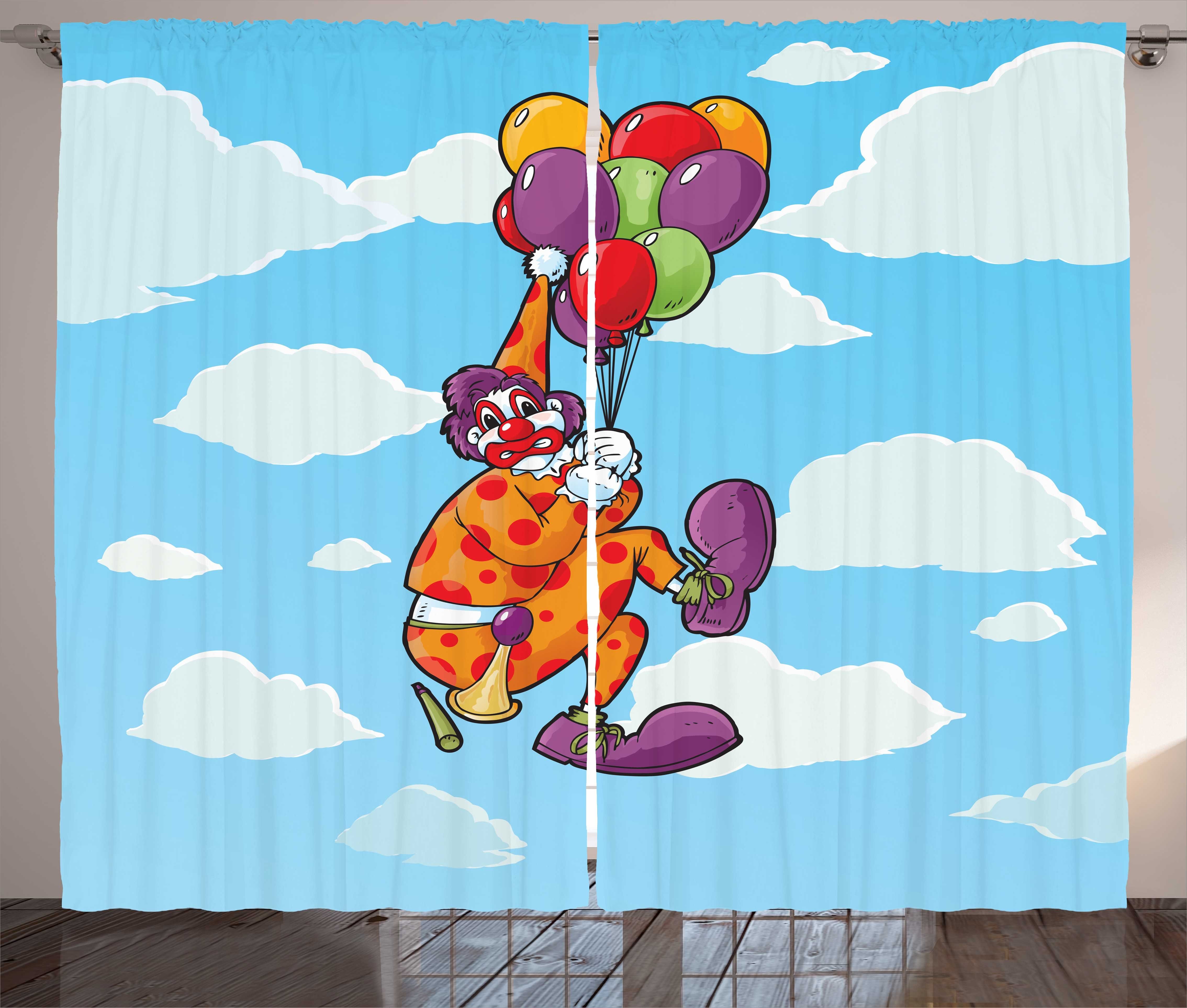 Gardine Schlafzimmer Kräuselband Vorhang mit Schlaufen und Haken, Abakuhaus, Zirkus Clown Genommen durch seine Ballone
