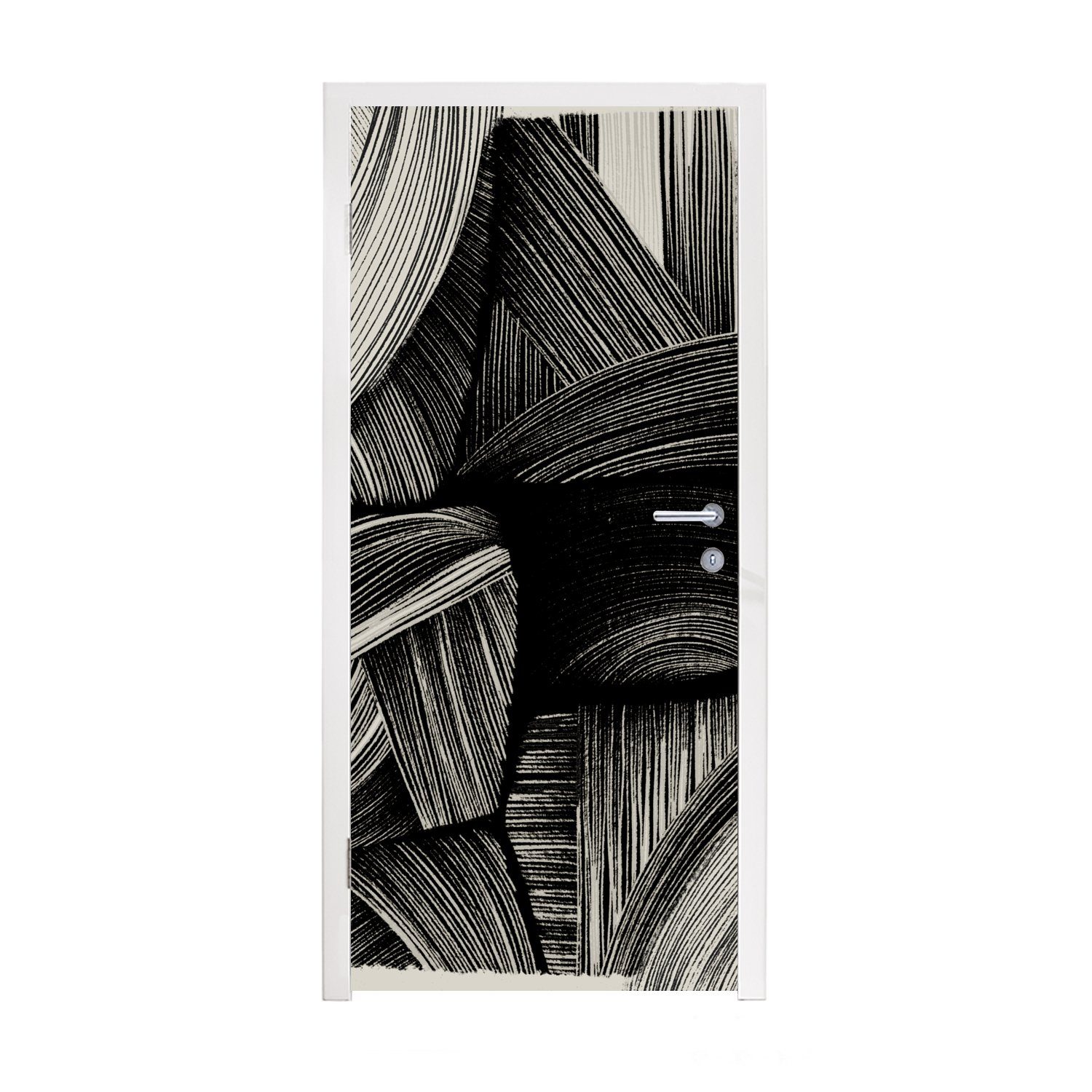 MuchoWow Türtapete Abstrakt - Schwarz - Weiß - Linien, Matt, bedruckt, (1 St), Fototapete für Tür, Türaufkleber, 75x205 cm