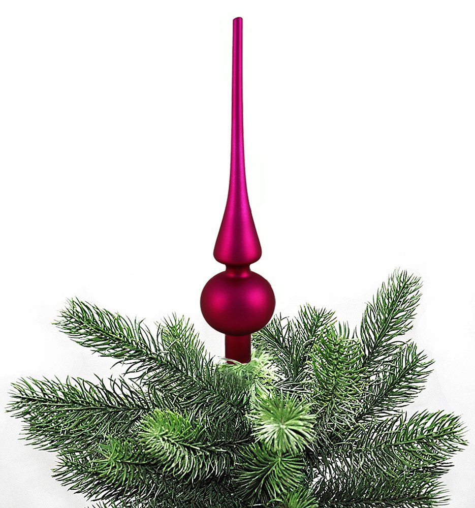 JACK Christbaumspitze Christbaumspitze Echt Glas 26 x 6 cm Matt Glanz Weihnachtsbaum Spitze, Baumspitze aus Echt Glas, inklusive praktischer Aufbewahrungsbox Berry Pink Matt
