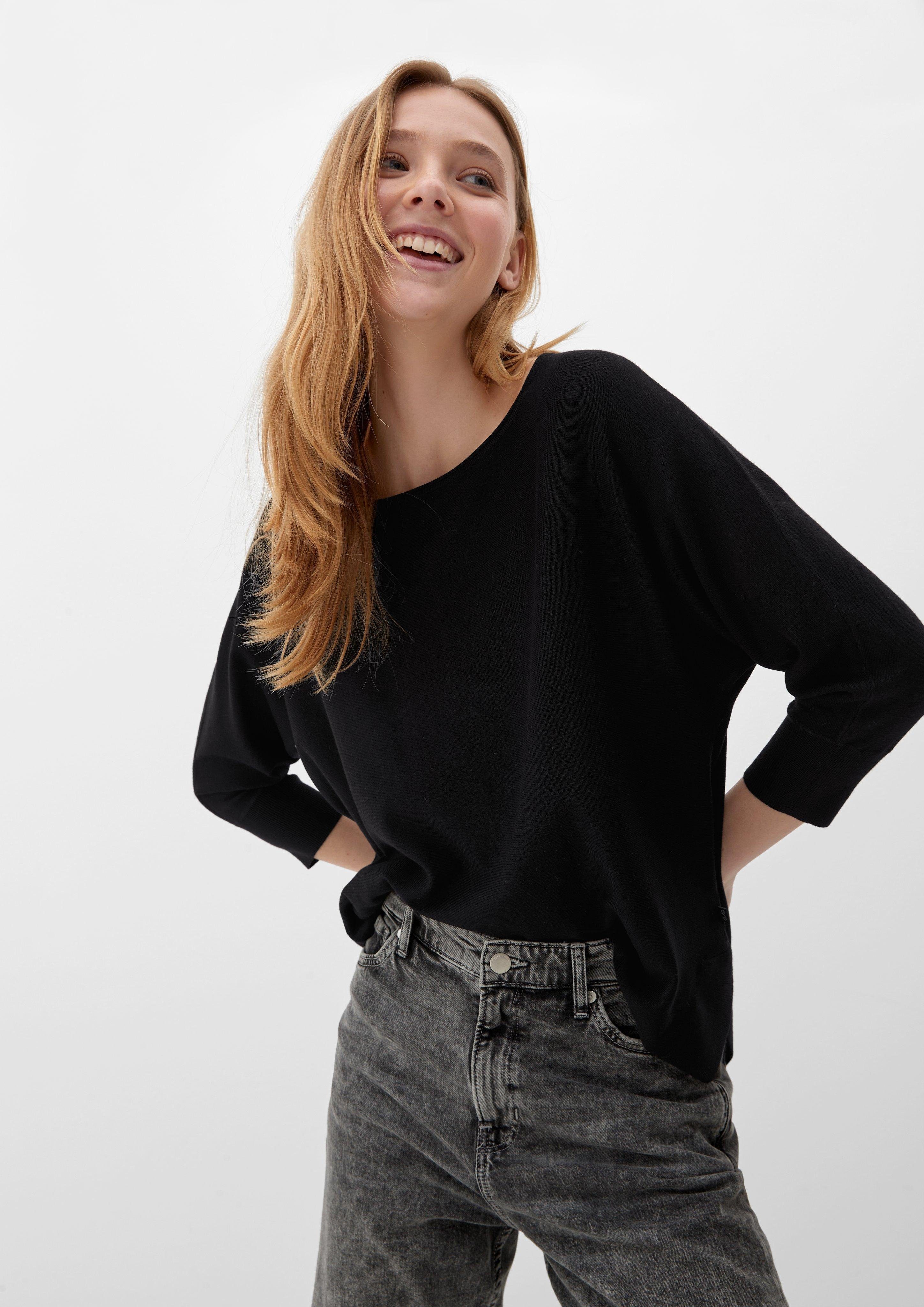 QS Strickpullover Viskosemix-Pullover mit Fledermausärmeln günstig online kaufen