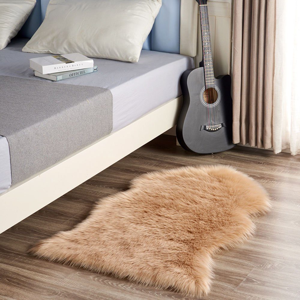 Hellbraune Langflor-Teppich Farbe Sofa Matte FELIXLEO 90*60cm, Flauschig Unregelmäßig Teppich