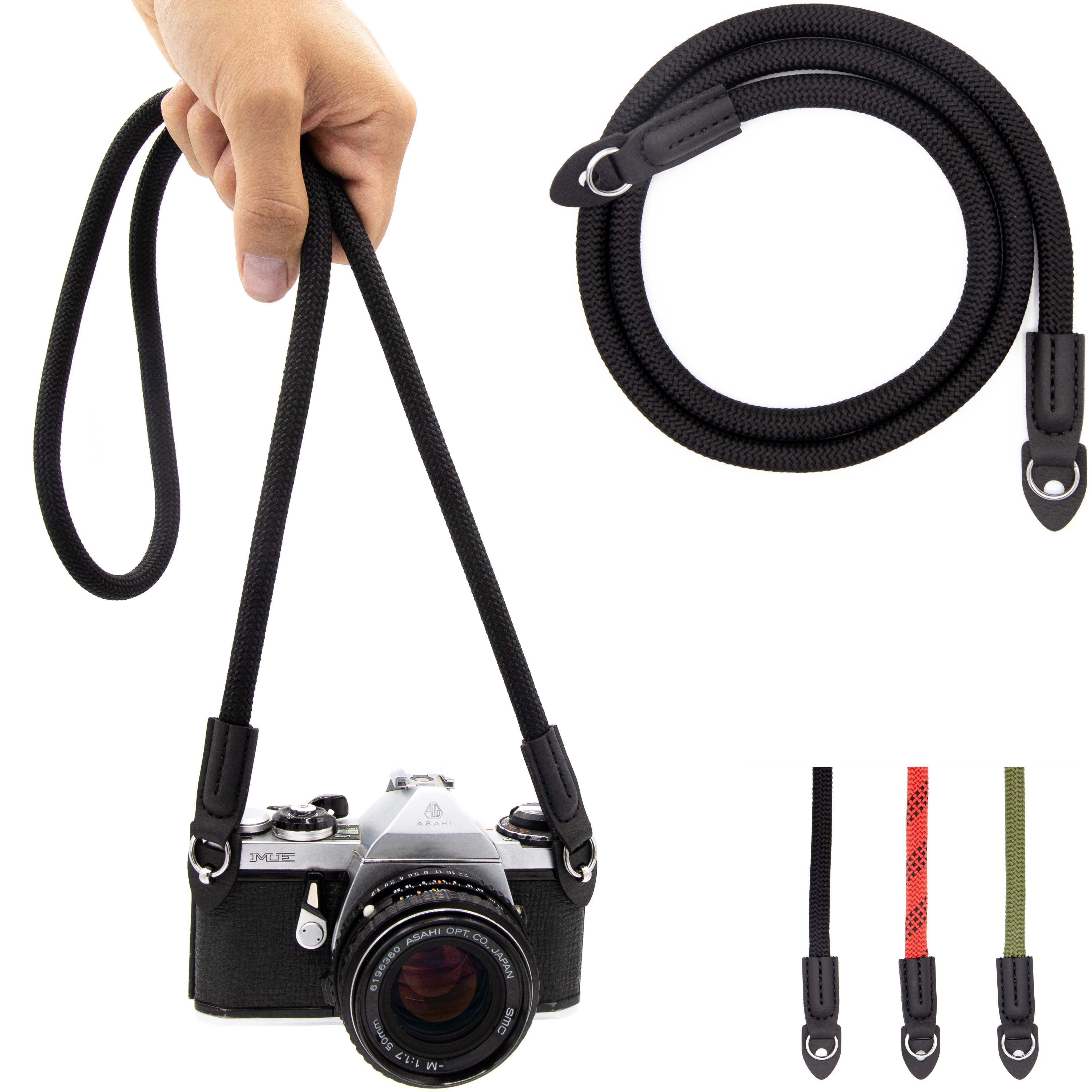 Lens-Aid Kamerazubehör-Set Kameragurt aus Seil: Nacken- BZW. Schultergurt für Systemkamera, DSLR Schwarz