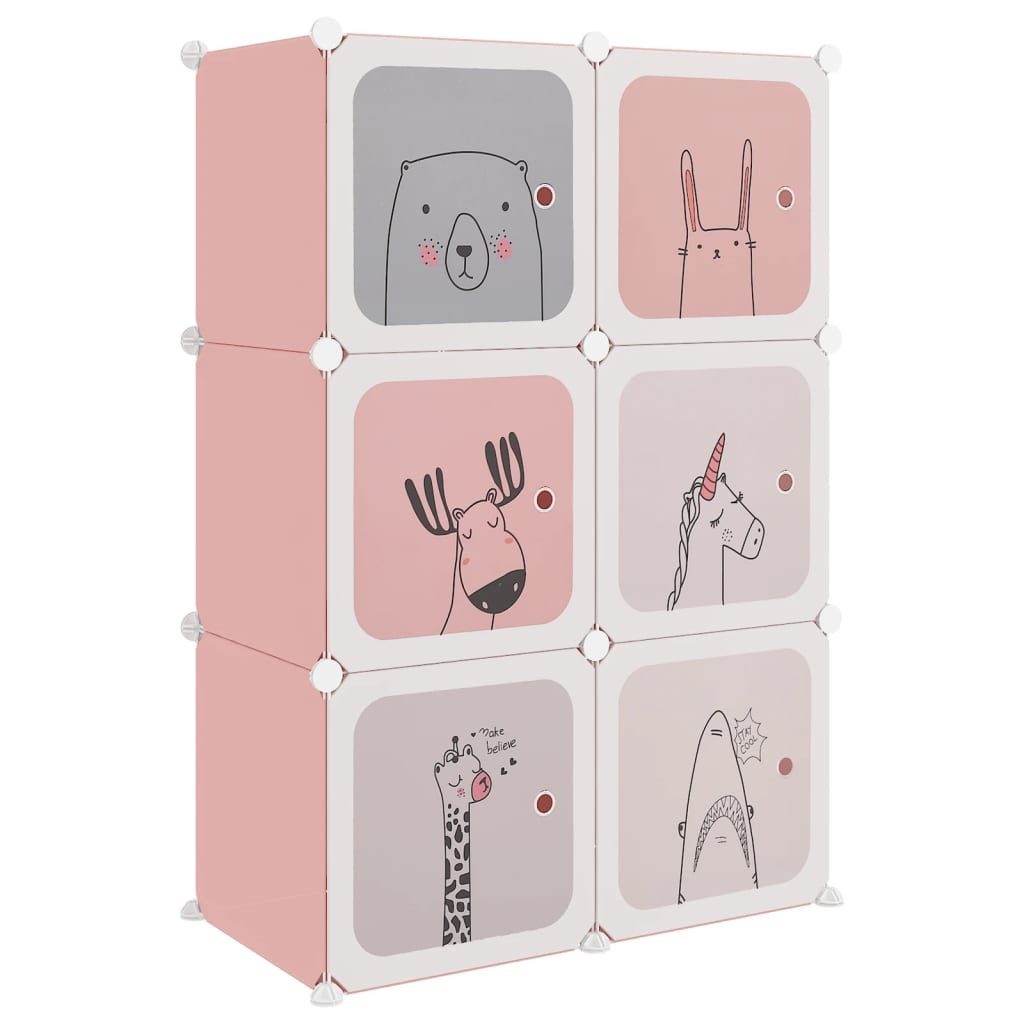 furnicato Schuhschrank Kinder Würfelregal 74x36,5x108 cm Rosa aus PP-Kunststoff und Stahl (1-St) Stapelbares Spielzeugregal mit 6 Türen und wasserfesten Paneelen