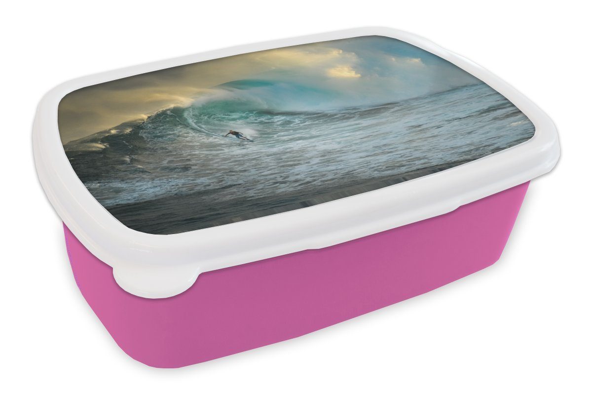 für Kinder, Surfer Erwachsene, Snackbox, Kunststoff Mädchen, auf Brotbox Lunchbox Wellen, Brotdose großen MuchoWow Kunststoff, (2-tlg), rosa