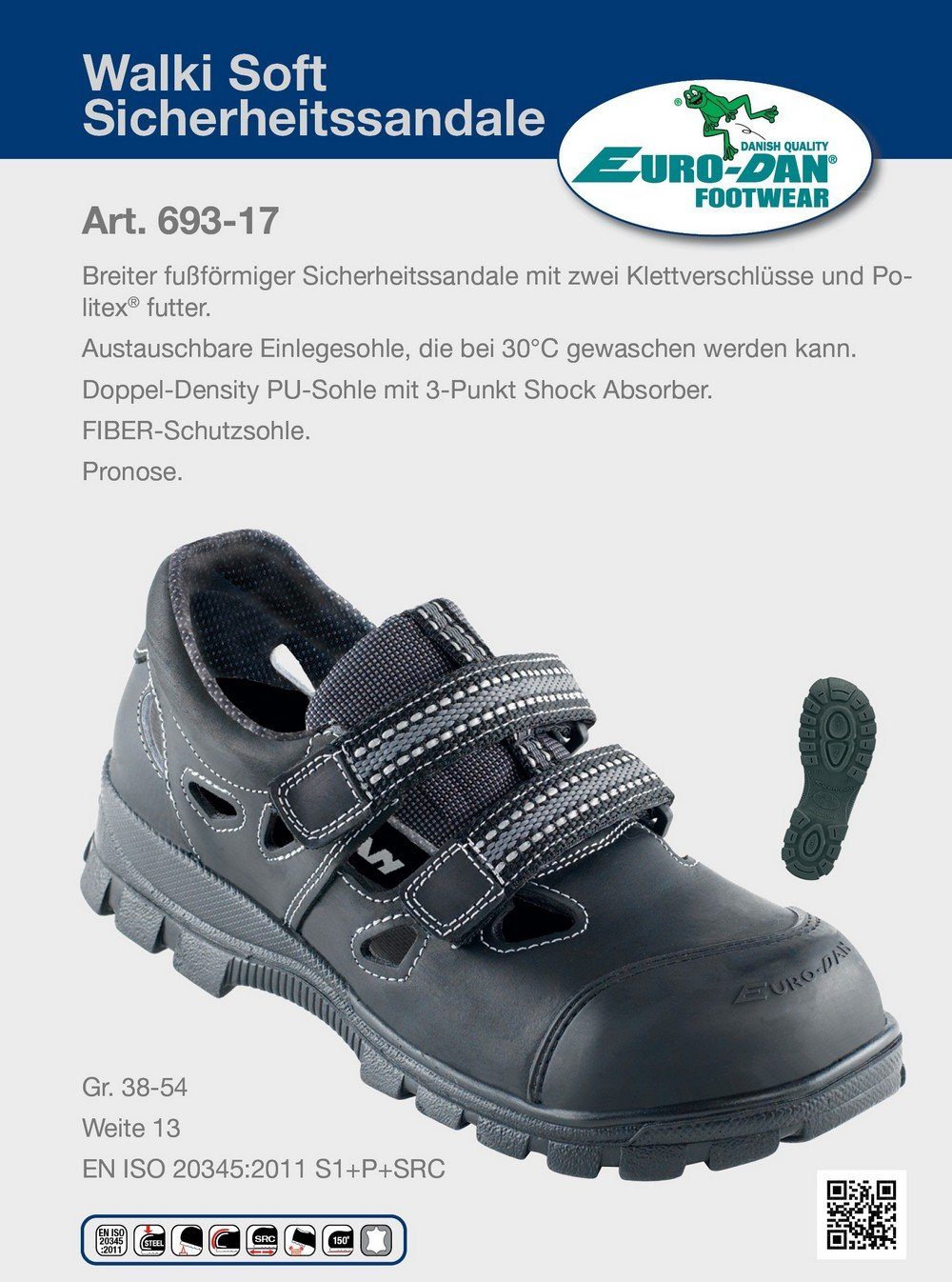 Euro-Dan 693-17 Walki Soft Sicherheitsschuh Soft Sandale mit Hinterkappe & Politex® Futter Weite 13