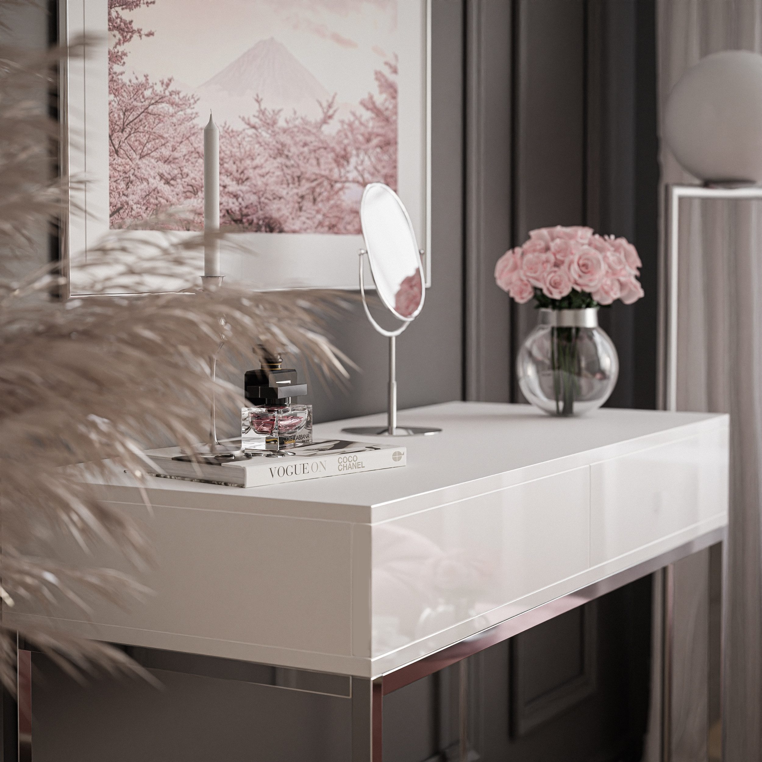 Lookway Konsolentisch BLANCO GLAMOUR auf verchromtem Gestell