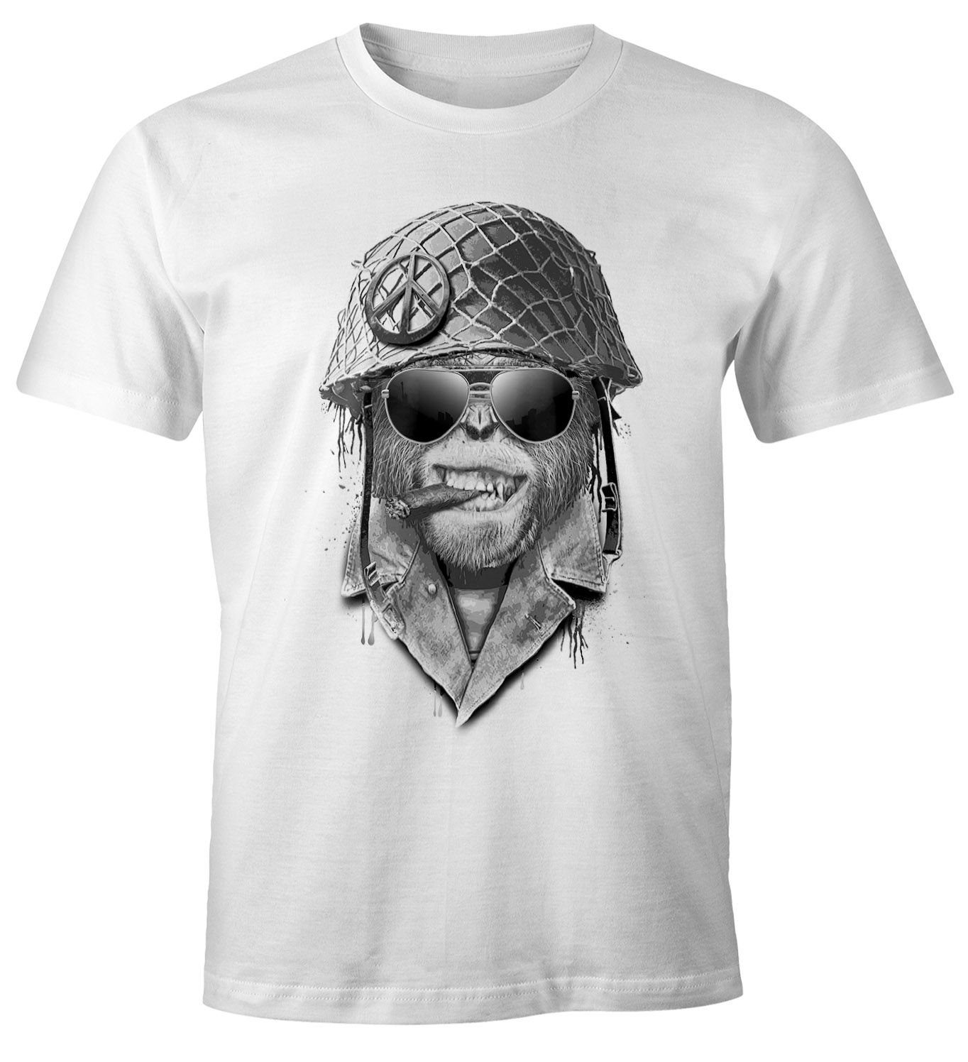Herren mit T-Shirt Moonworks® Gorilla weiß MoonWorks Print Fun-Shirt Helmet Print-Shirt