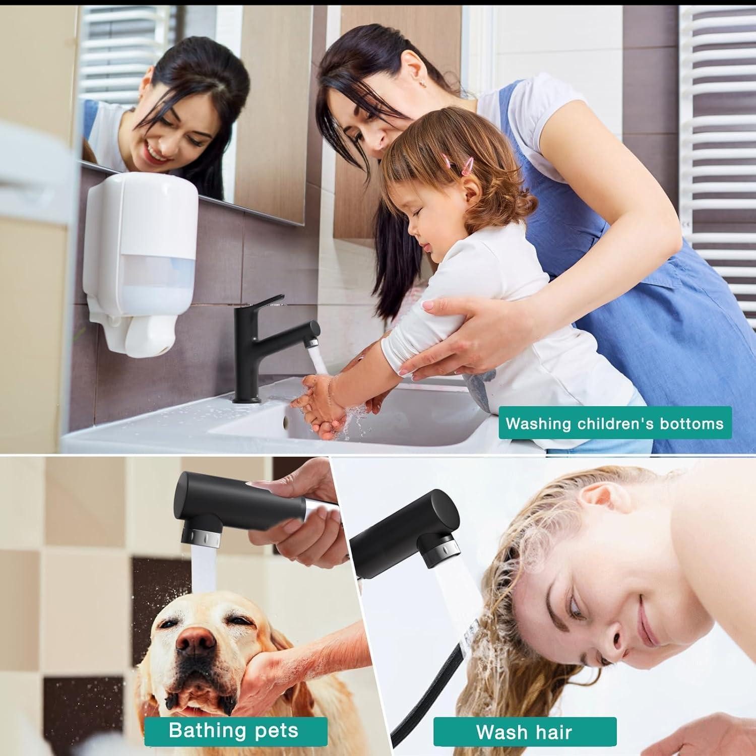 LuxusKollektion Waschtischarmatur Wasserhahn Einhebelmischer ausziehbar Brause Höhe 196mm schwarz – Bild 5 von 5