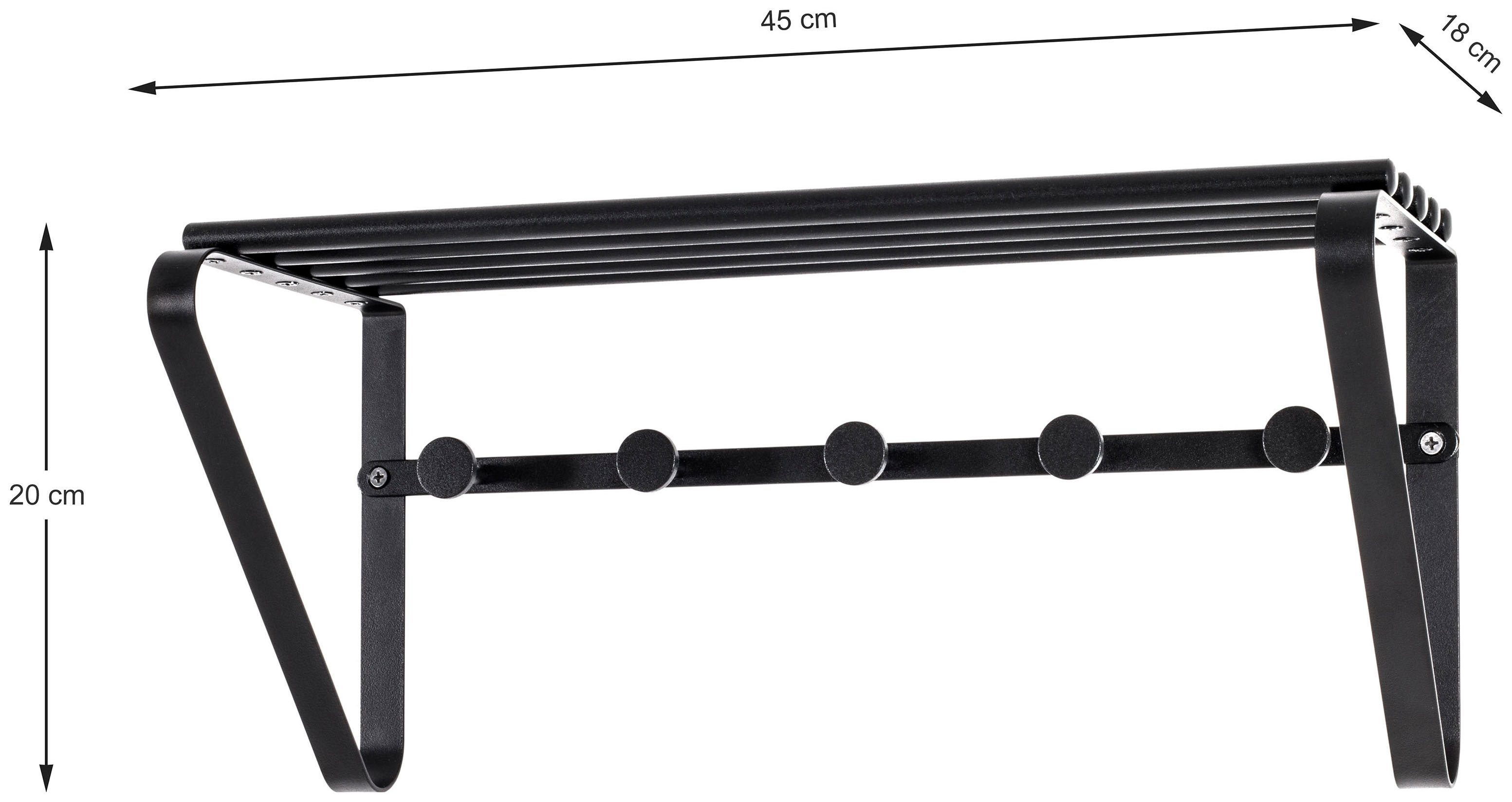 HAKU Garderobenleiste Flurgarderobe, Garderobe, Garderobenhaken, Garderobenleiste, rechteckig - aus Metall Schwarz - B/T/H 45/18/20 cm – Bild 4 von 5