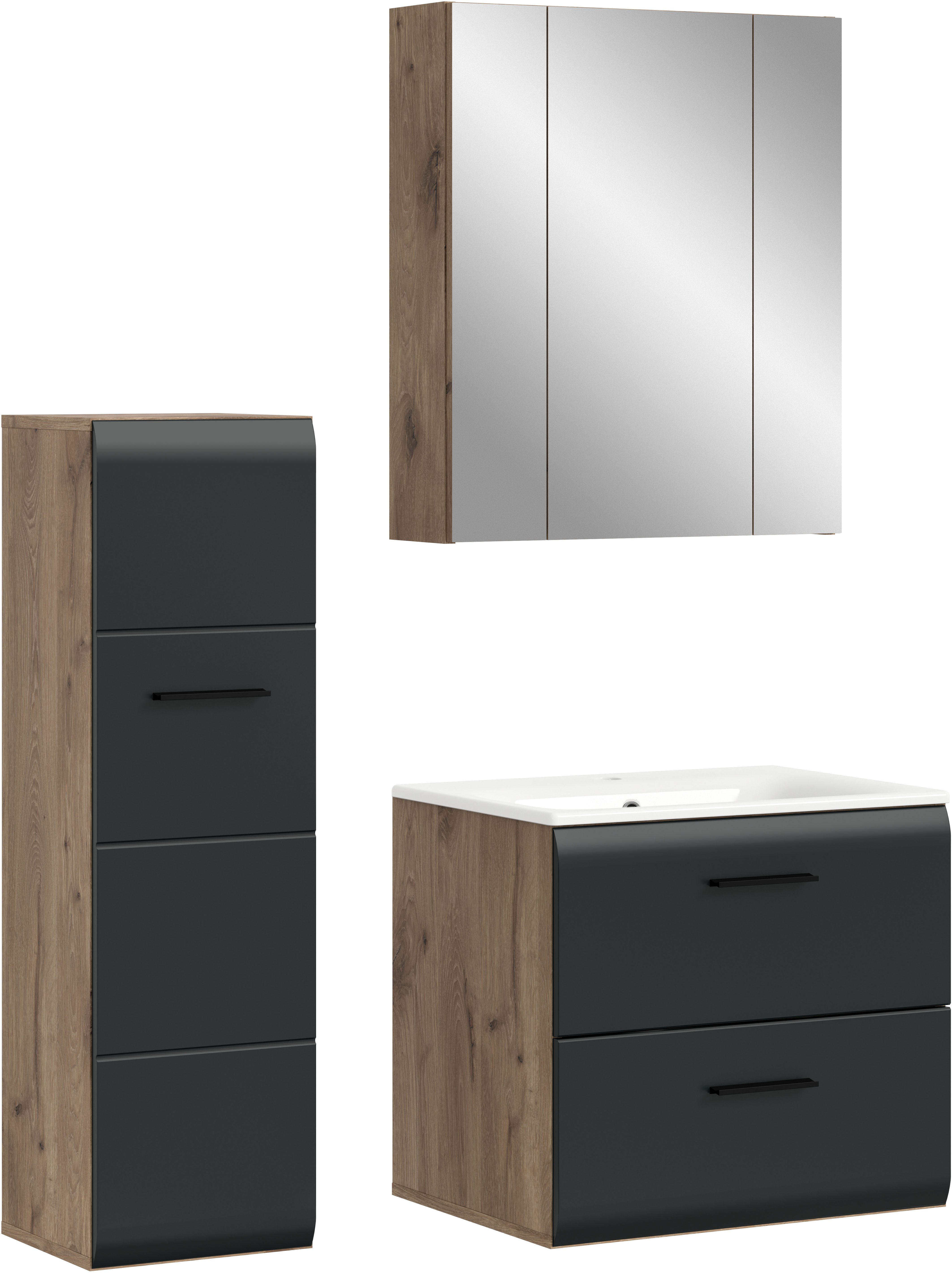INOSIGN Badezimmer-Set, (Set, 4-St), Florenz, Badkombination 4-tlg. Nox Oak NB, inkl. Waschbecken