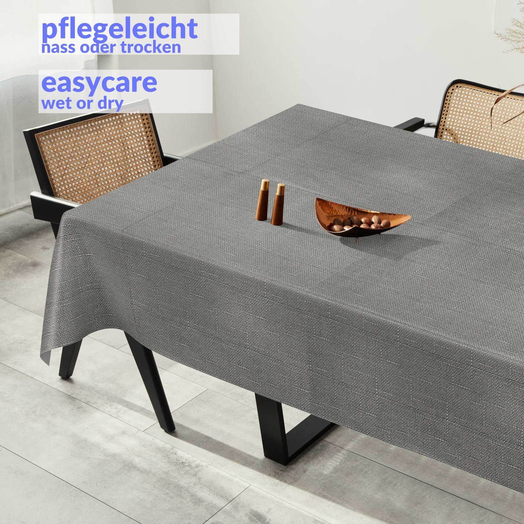 Tischdecke Premium Prägung Einfarbig Grau ANRO Robust Wachstuch Tischdecke Wasserabweisend,