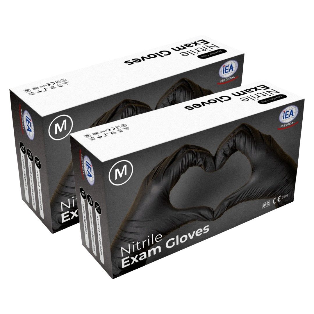 IEA Medical Nitril-Handschuhe M Nitrilhandschuhe Schwarz 200 Stk, Einweghandschuhe, Einmalhandschuhe (Box, 200-St., Stück) puderfrei, latexfrei, Hygiene-, Küchen-, Untersuchungshandschuhe