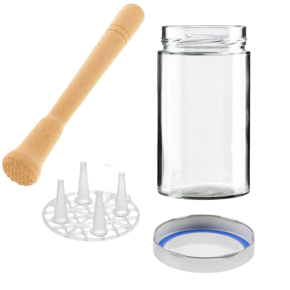 mikken Fermentationsglas Fermentieren Starter Set 6 Fermentiergläser 720 ml, (Start-Set zum Fermentieren mit 6 Gläsern, 6er Set zum Fementieren), Made in Europe