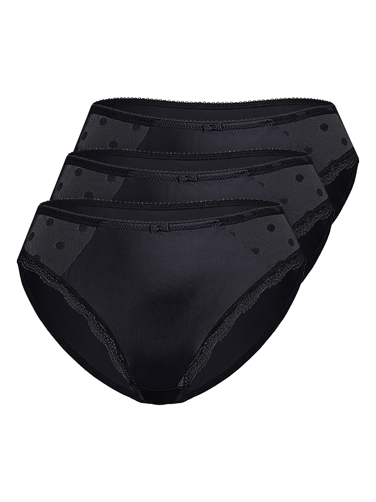 Sassa Bikinislip Damen Slip (Spar-Set, 3-St) Tülleinsatz mit Punkten, weiche, glänzende Microfaser