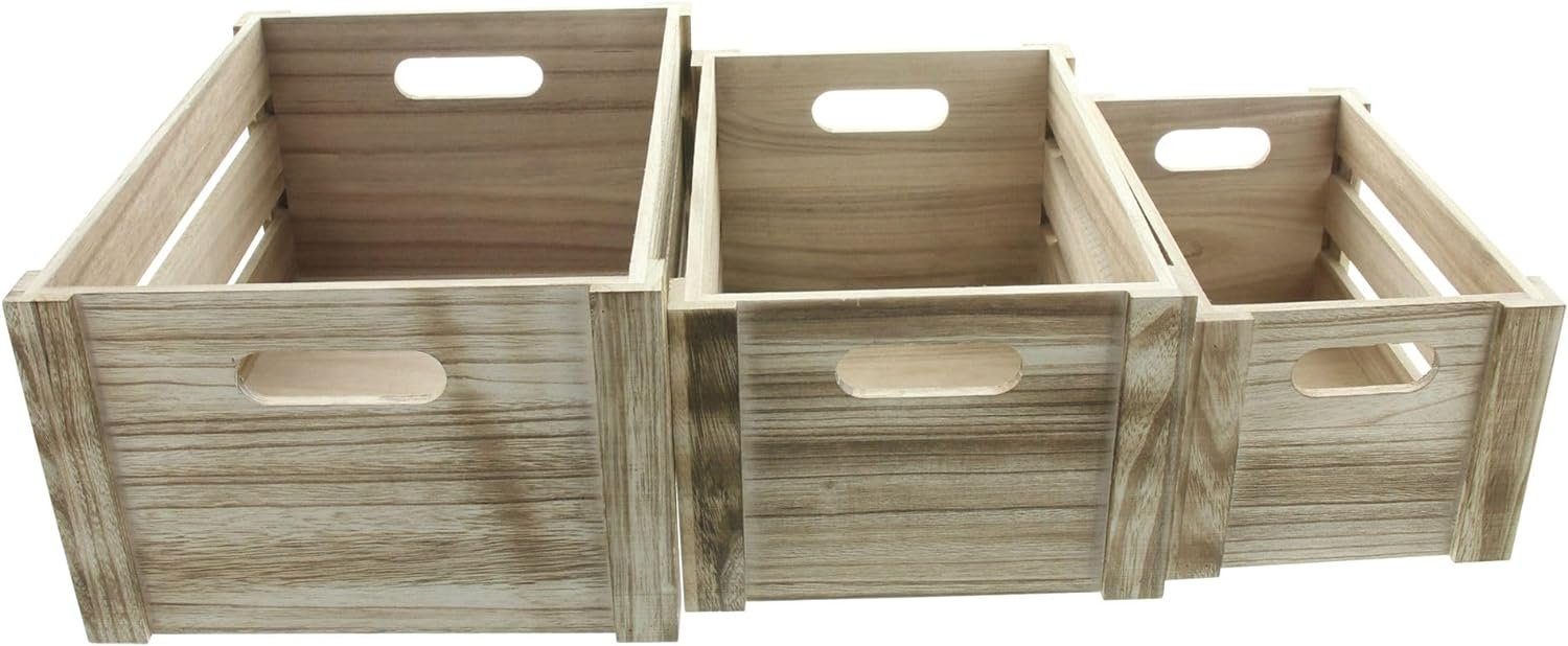 Dekoleidenschaft Holzkiste "Basic" Aufbewahrungskiste, Holzbox mit Griffen, Aufbewahrungsbox (3 St., im Set), Ordnungsbox, Allzweckkiste, Allzweckbox, Spielzeugkiste, Obstkiste