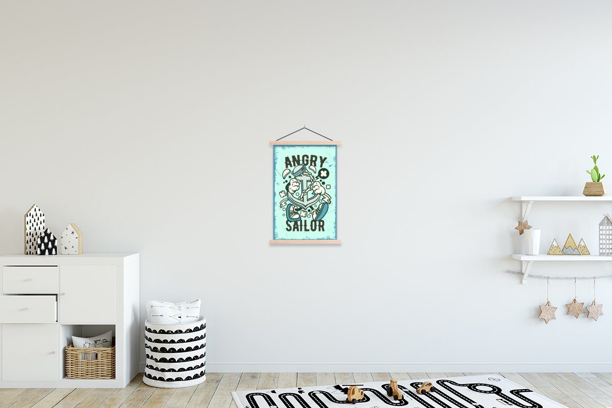 MuchoWow Poster Anker - Blau - Retro, (1 St), Posterleiste, Textilposter für Wohnzimmer, Bilderleiste, Magnetisch