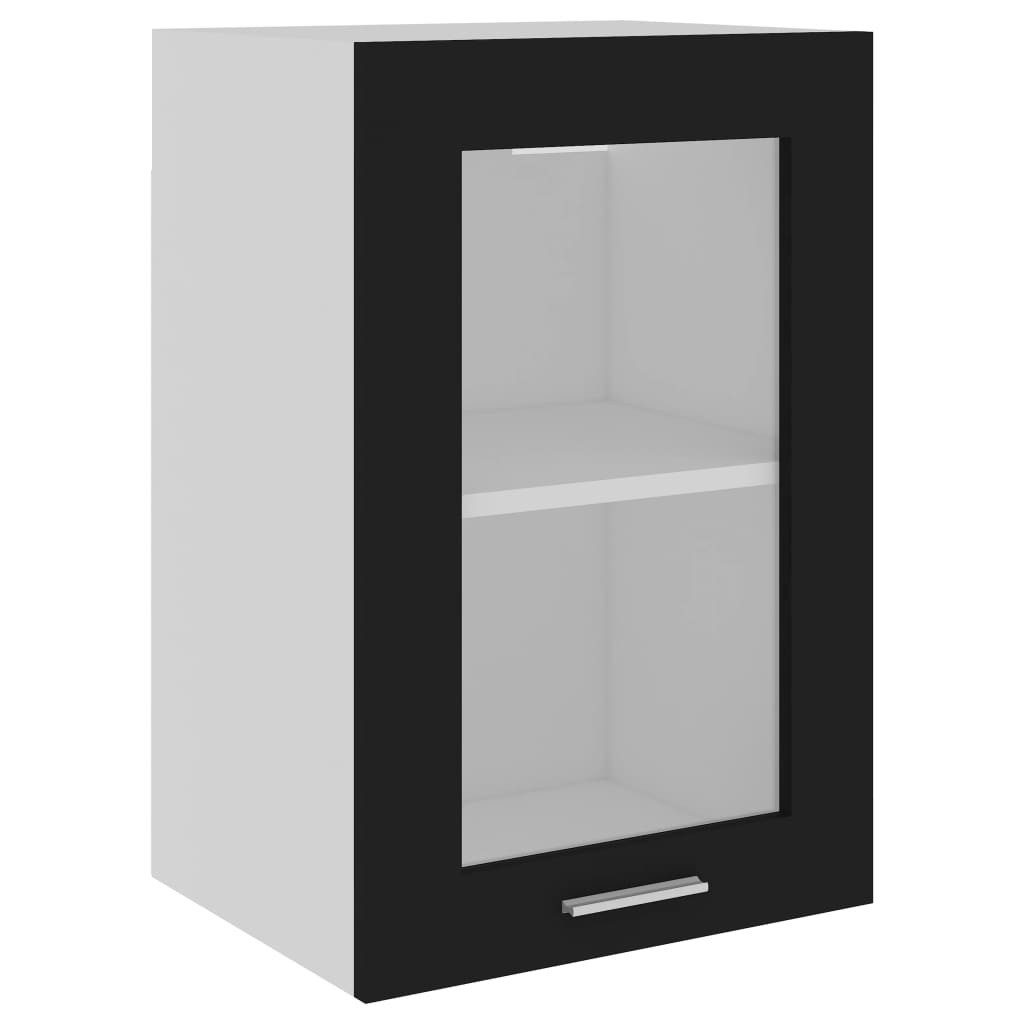 furnicato Spülenunterschrank Hängeglasschrank Schwarz 40 x 31 x 60 cm mit 2 Regalböden
