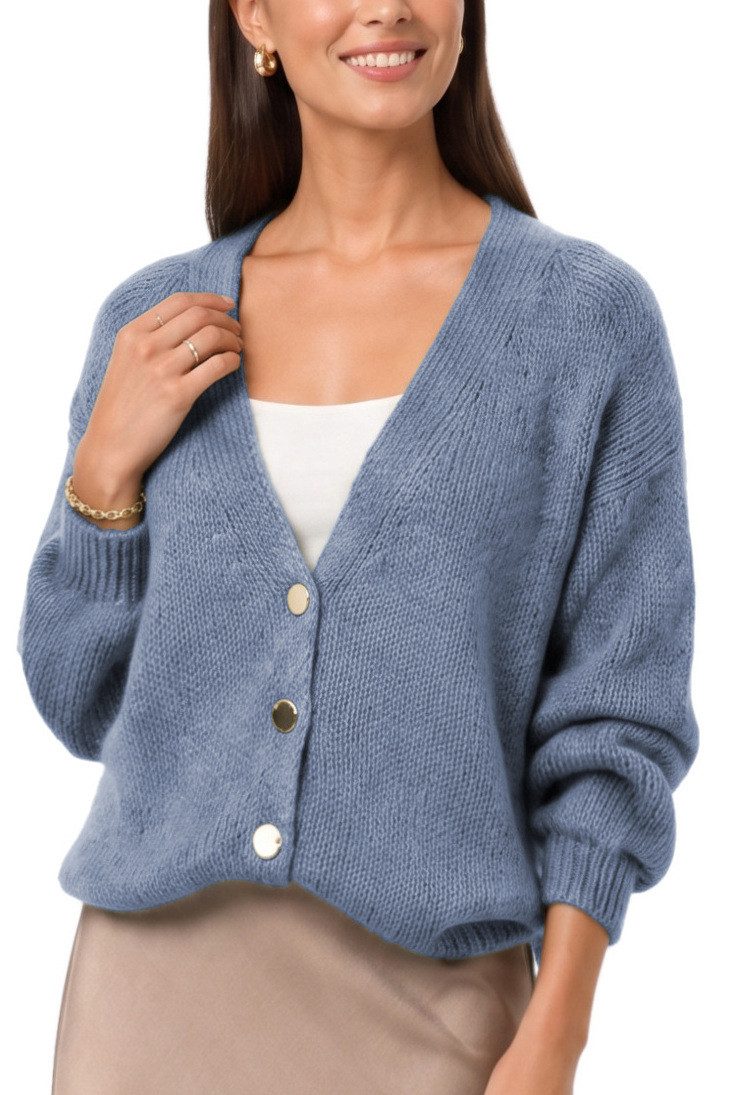 dy_mode Strickjacke Damen Cardigan Grobstrick Strickjacke V-Ausschnitt Übergangsjacke Grobstrick, in Unifarbe, V-Ausschnitt