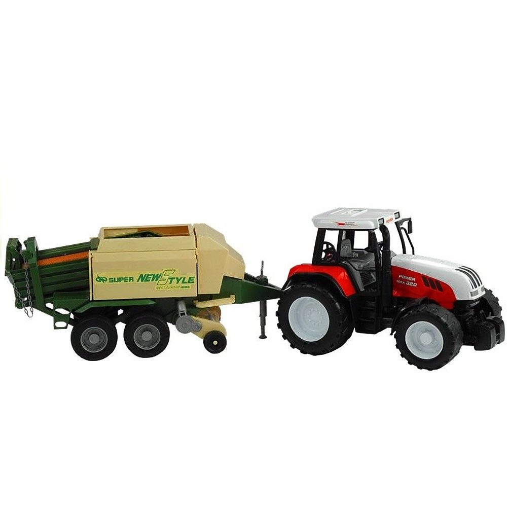 LEAN TOYS Spielzeug-Traktor Bauernhoffahrzeug Ballenpresse Landmaschinenset, (Spar-Set, 1-tlg., 65 x 16 x 18 cm robust), 65 cm lang, Heckantrieb, Ballenpresse
