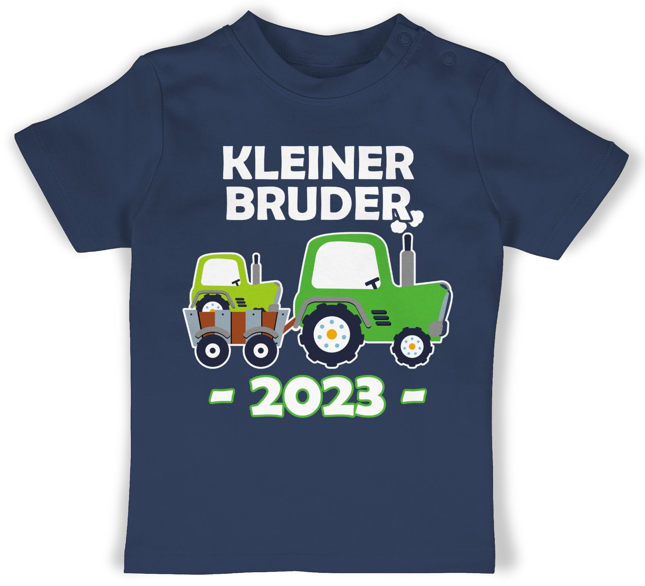 Shirtracer T-Shirt Kleiner Bruder 2023 Traktor weiß - Geschwister Bruder und Schwester - Baby T-Shirt kurzarm kleiner bruder shirt 2 Navy Blau