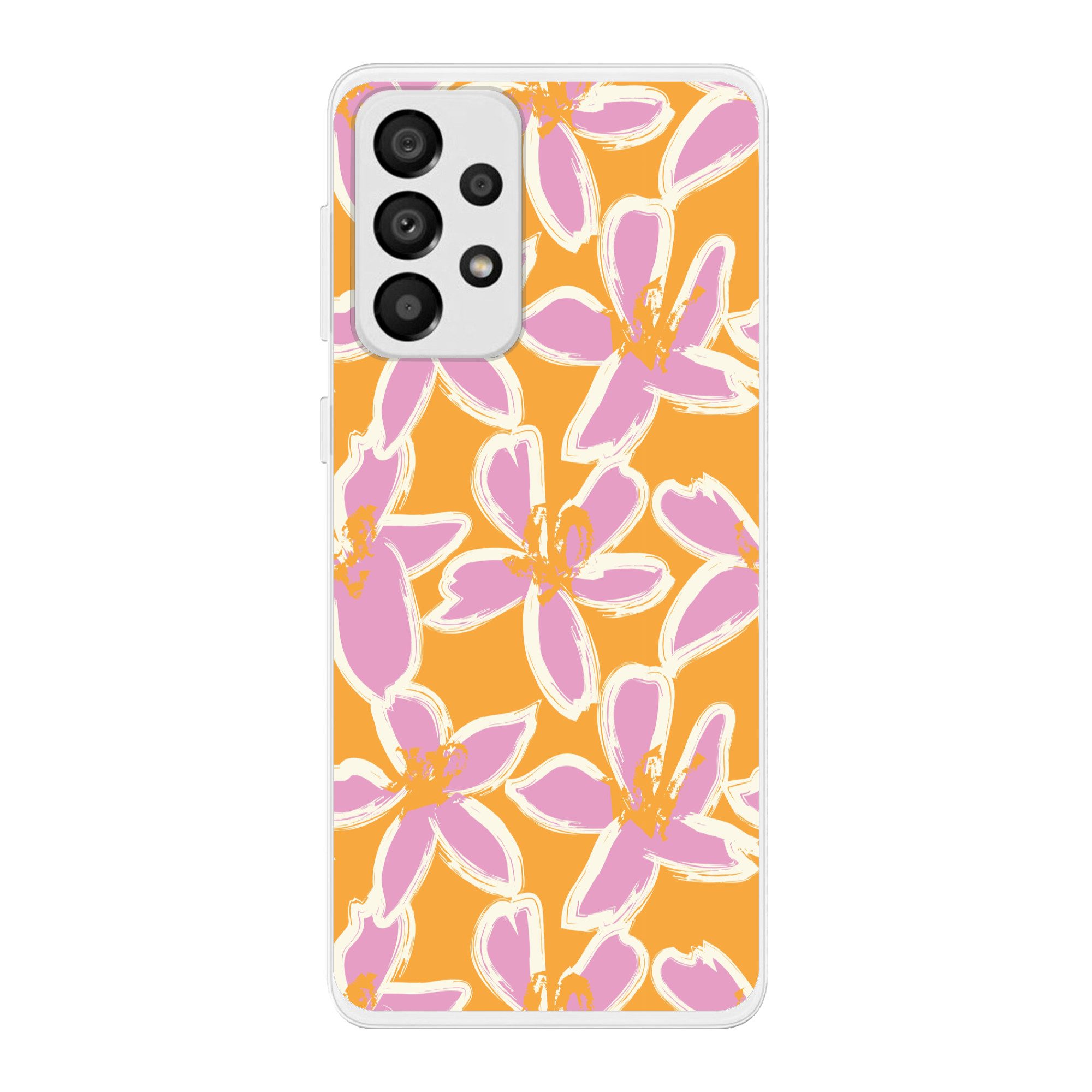 MuchoWow Handyhülle für Samsung Galaxy A33 Blumen - Muster - Rosa - Orange, Smartphone-Bumper, Print, Handy Schutzhülle Dünn